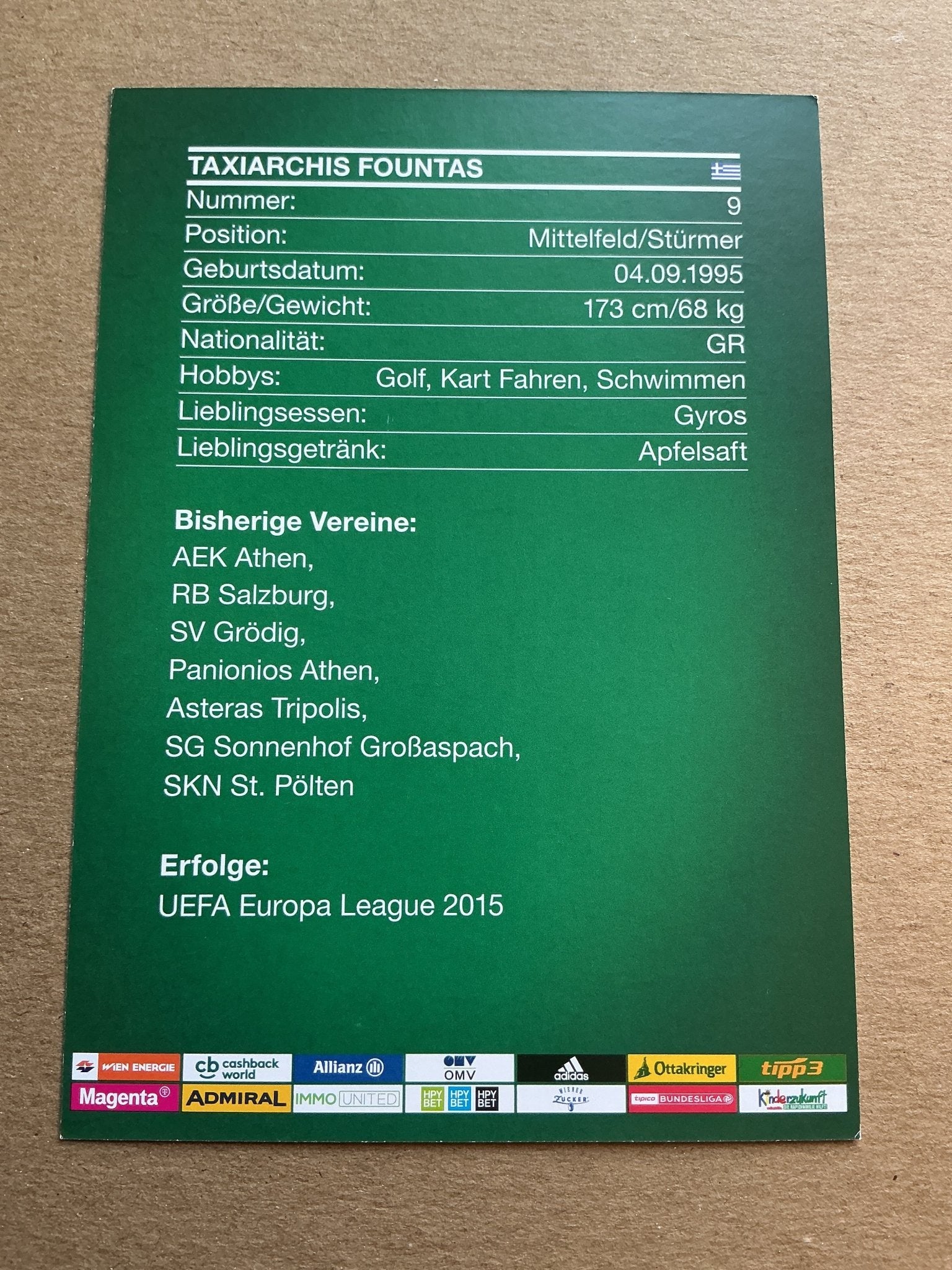 Taxiarchis Fountas, Greece 🇬🇷 Rapid Wien 2019/20 hand signed - Autographs-World