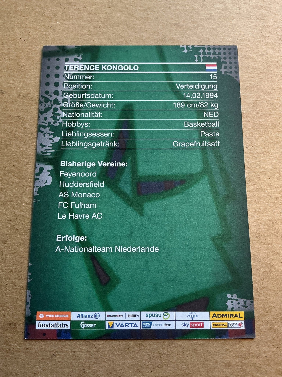 Terence Kongolo, Netherlands 🇳🇱 SK Rapid Wien 2023/24 hand signed - Autographs-World