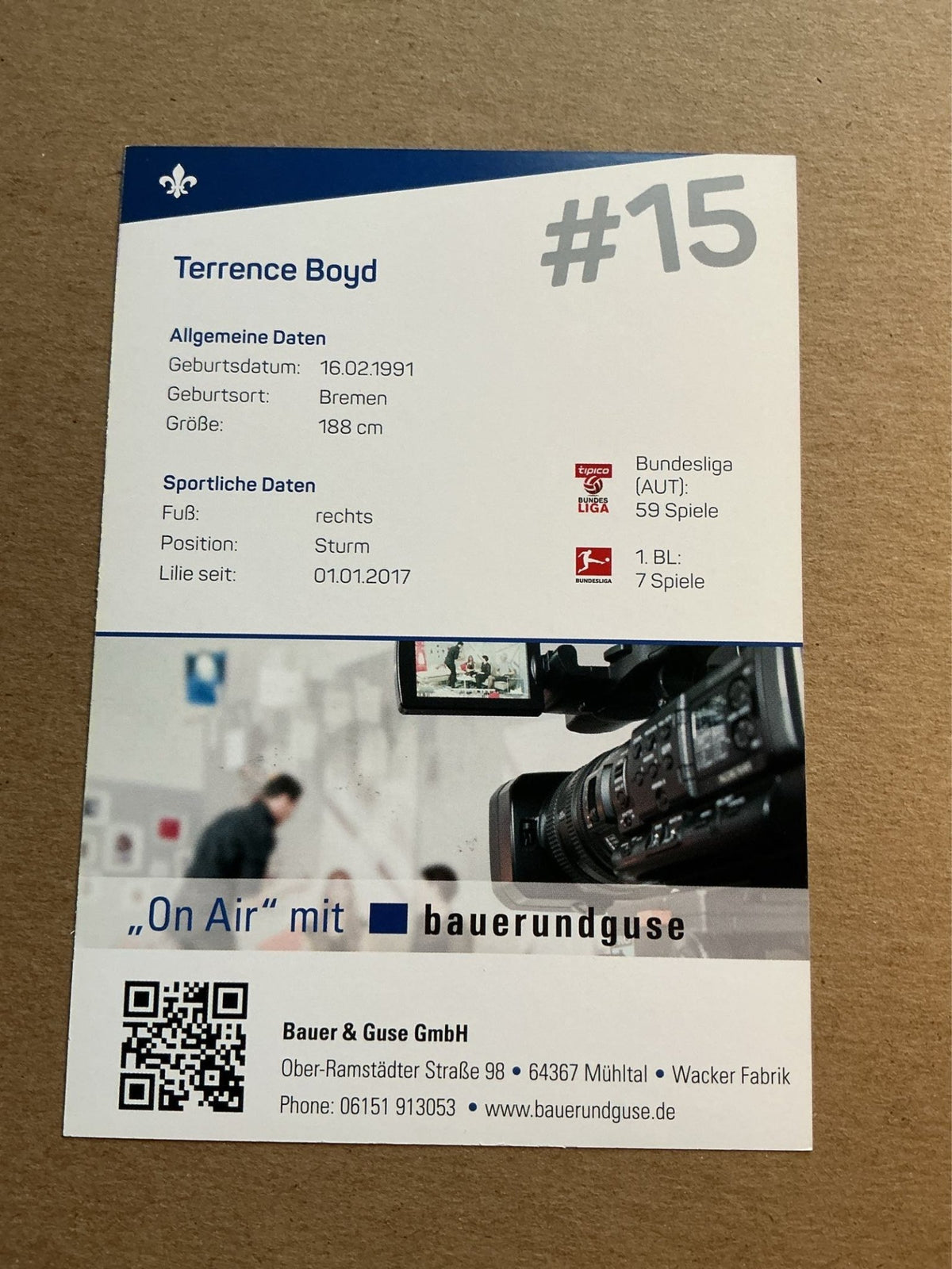 Terrence Boyd, USA 🇺🇸 SV Darmstadt 98 2017/18 hand signed - Autographs-World