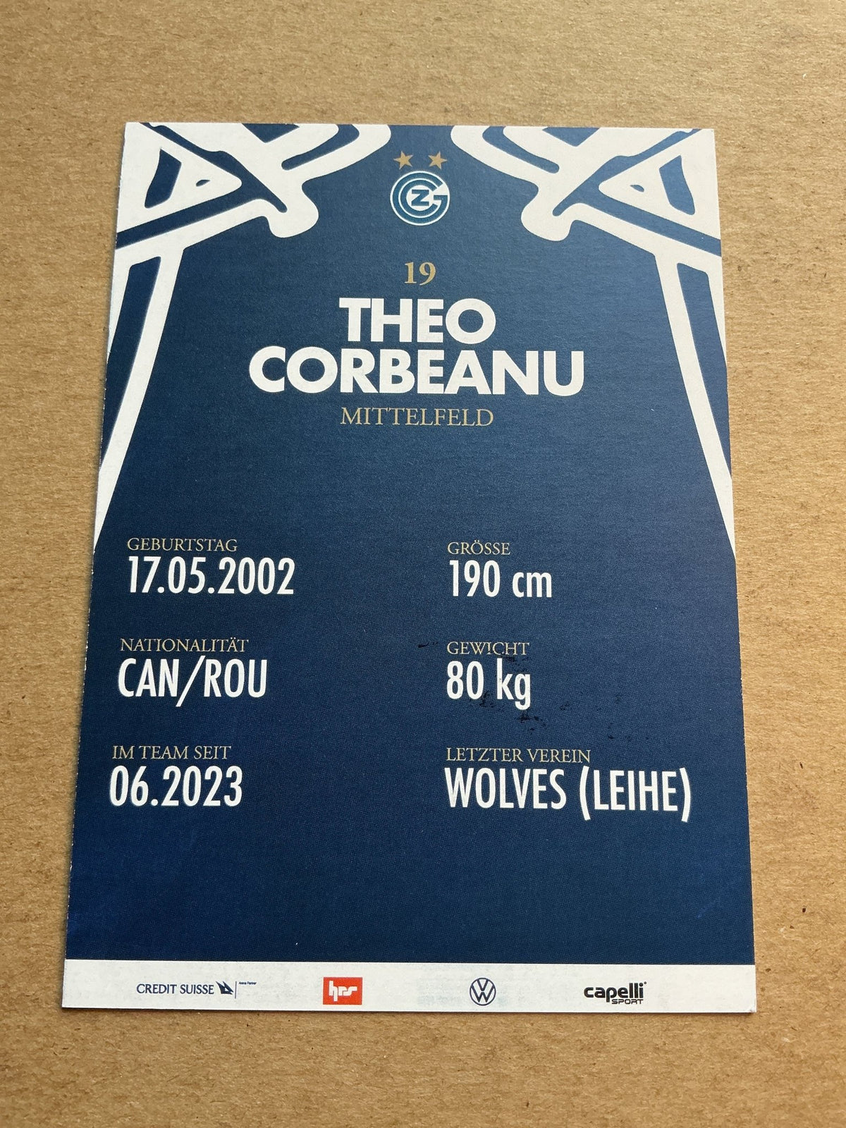 Theo Corbeanu, Canada 🇨🇦 Grasshopper Club Zürich 2023/24 hand signed - Autographs-World
