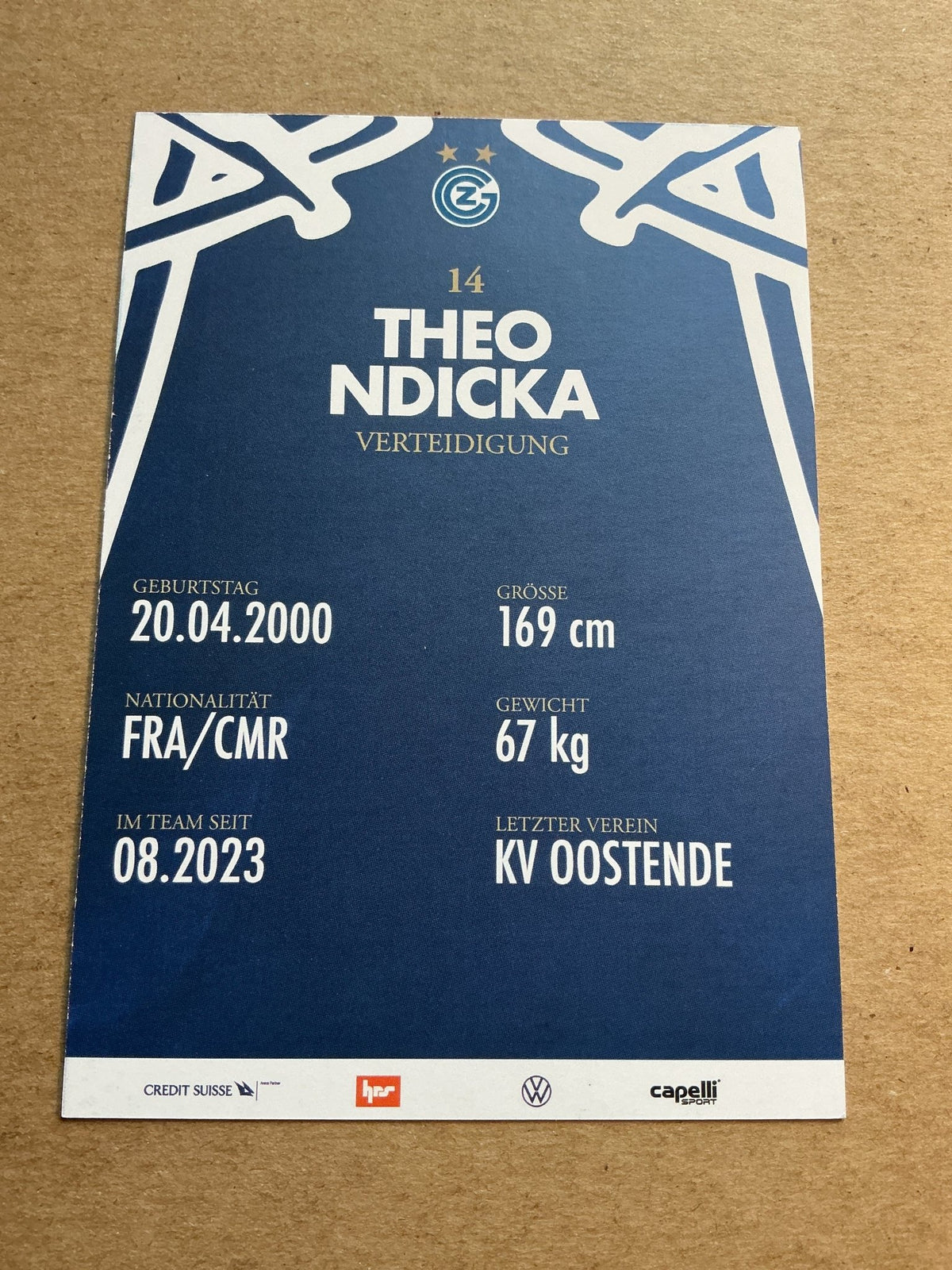 Théo Ndicka, France 🇫🇷 Grasshopper Club Zürich 2023/24 hand signed - Autographs-World