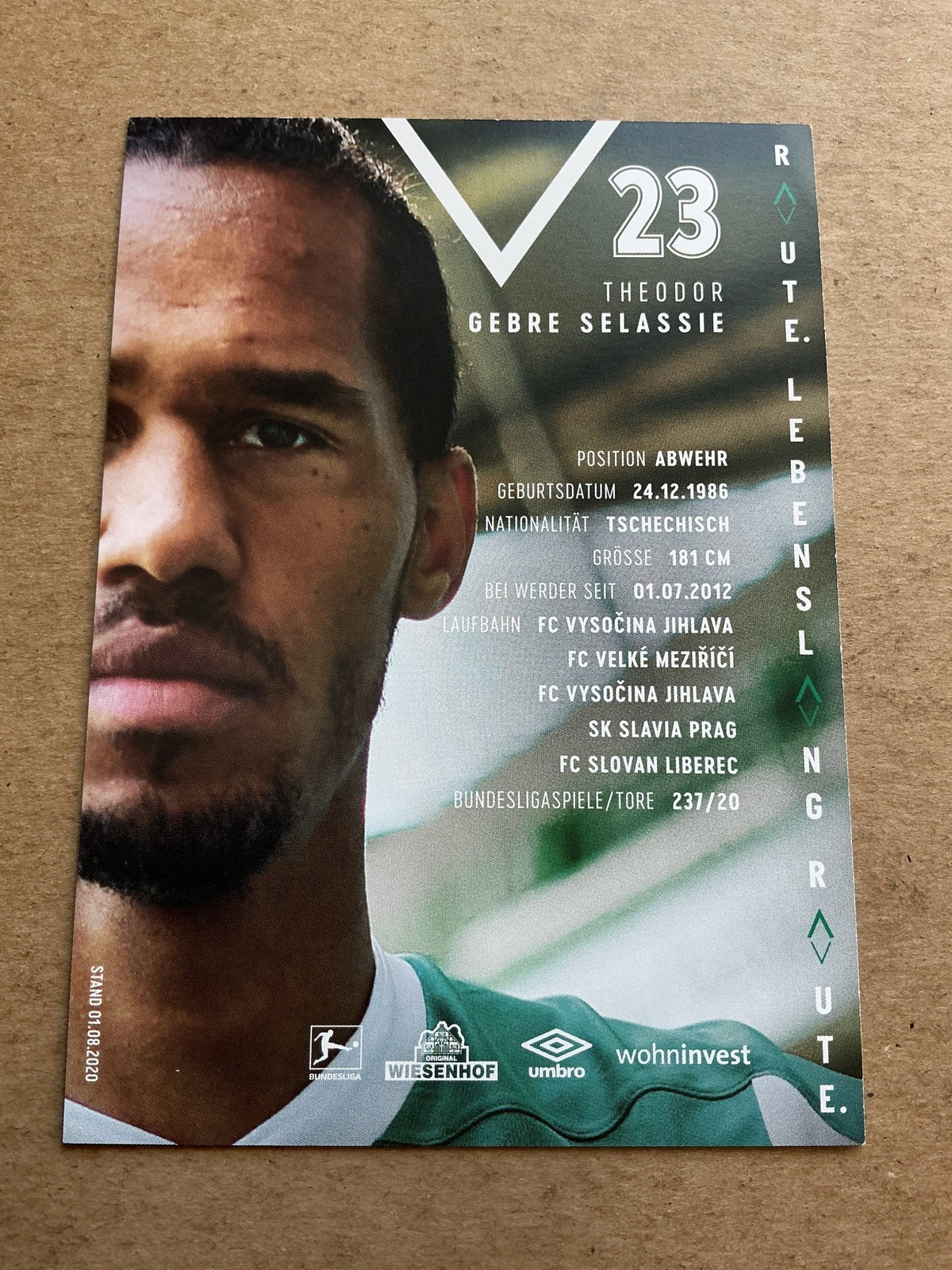 Theodor Gebre Selassie, Czech Republic 🇨🇿 SV Werder Bremen 2020/21 hand signed - Autographs-World