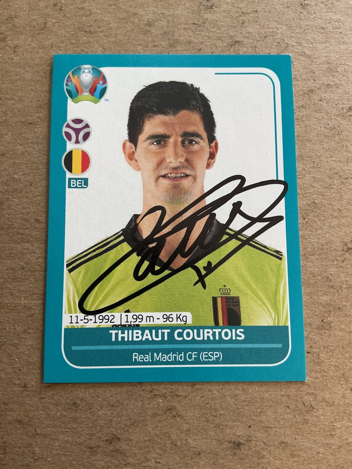 Thibault Courtois, Belgium 🇧🇪 UEFA Euro 2020 Panini hand signed - Autographs-World