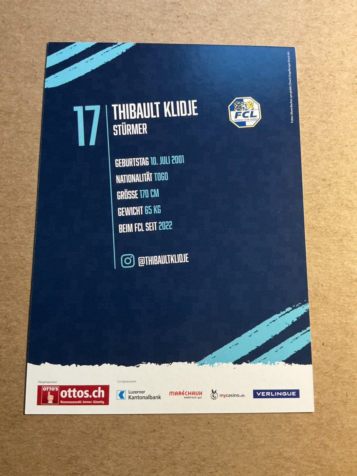 Thibault Klidje, Togo 🇹🇬 FC Luzern 2022/23 hand signed - Autographs-World