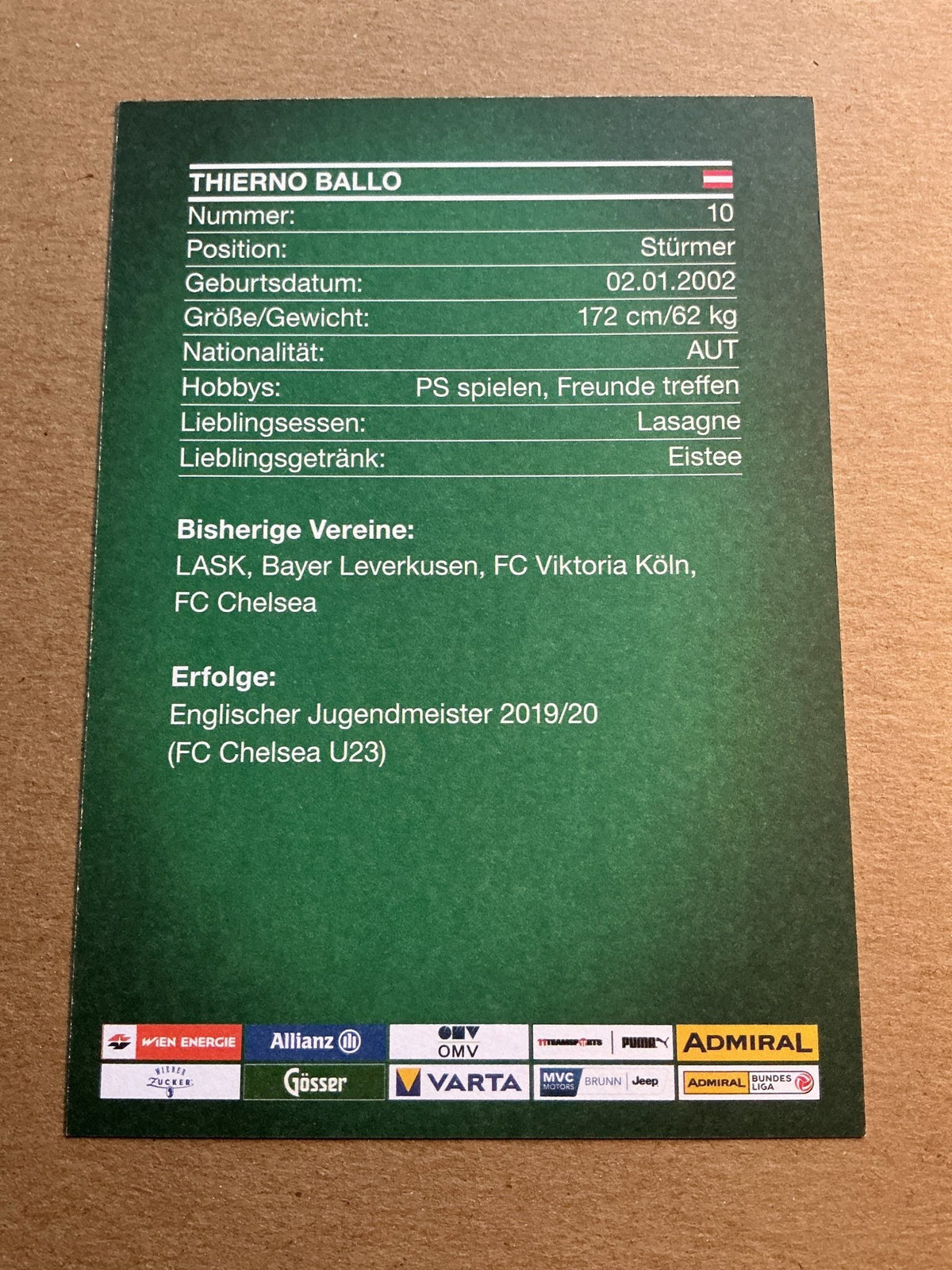 Thierno Ballno, Austria 🇦🇹 Rapid Wien 2021/22 hand signed - Autographs-World