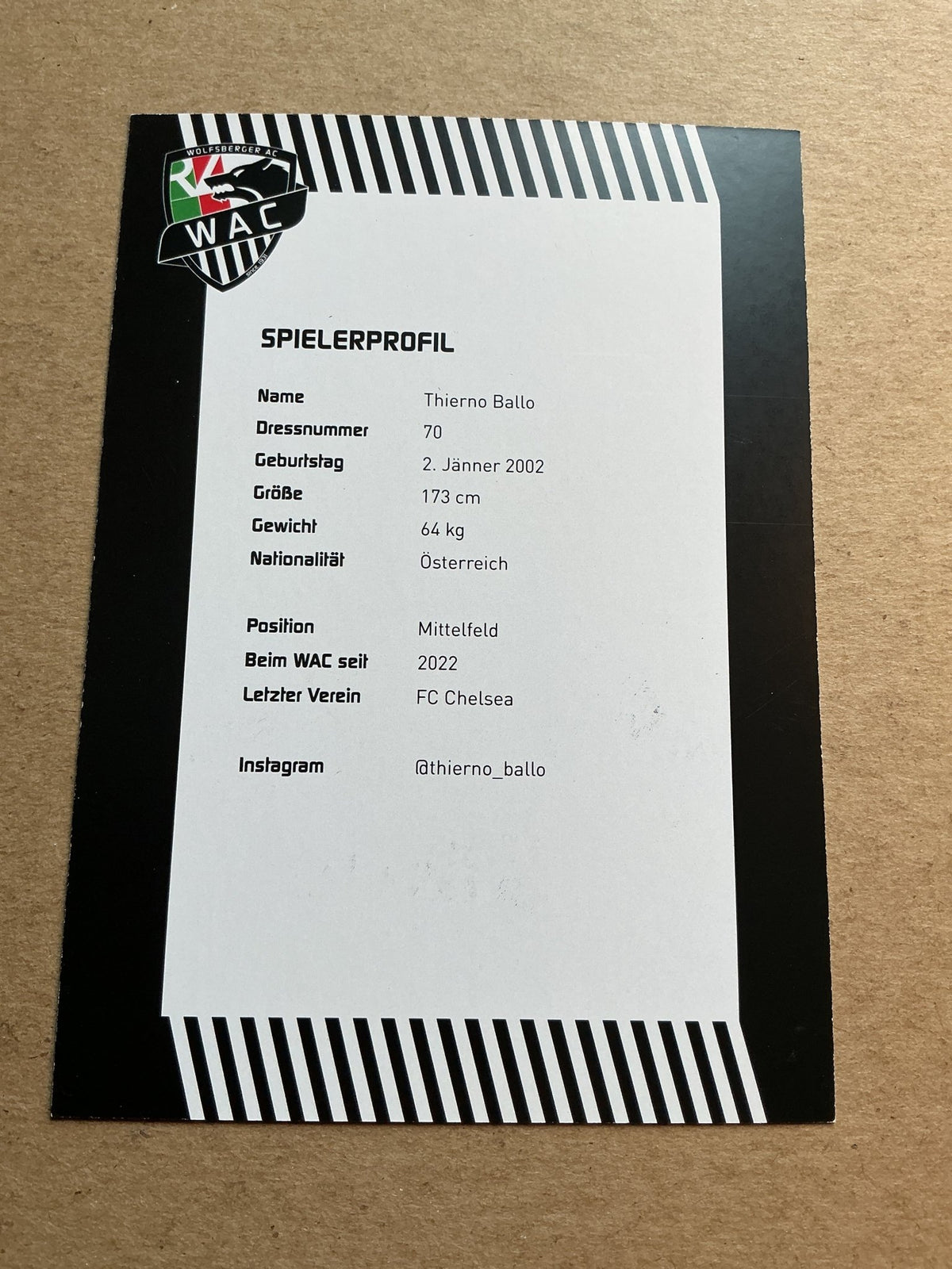 Thierno Ballo, Austria 🇦🇹 Wolfsberger AC 2023/24 hand signed - Autographs-World