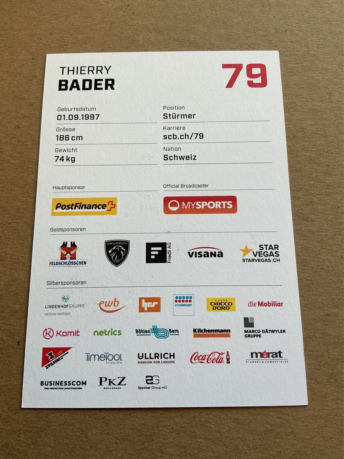Thierry Bader, Switzerland 🇨🇭 SC Bern 2023/24 hand signed - Autographs-World