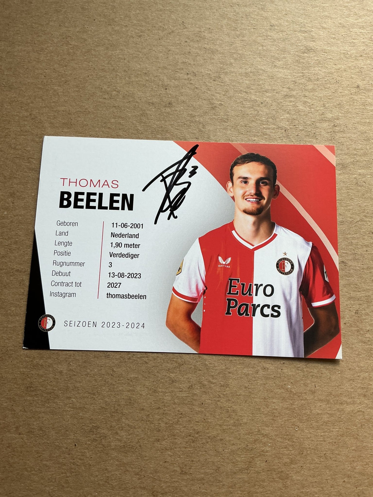 Thomas Beelen, Netherlands 🇳🇱 Feyenoord Rotterdam 2023/24 hand signed - Autographs-World