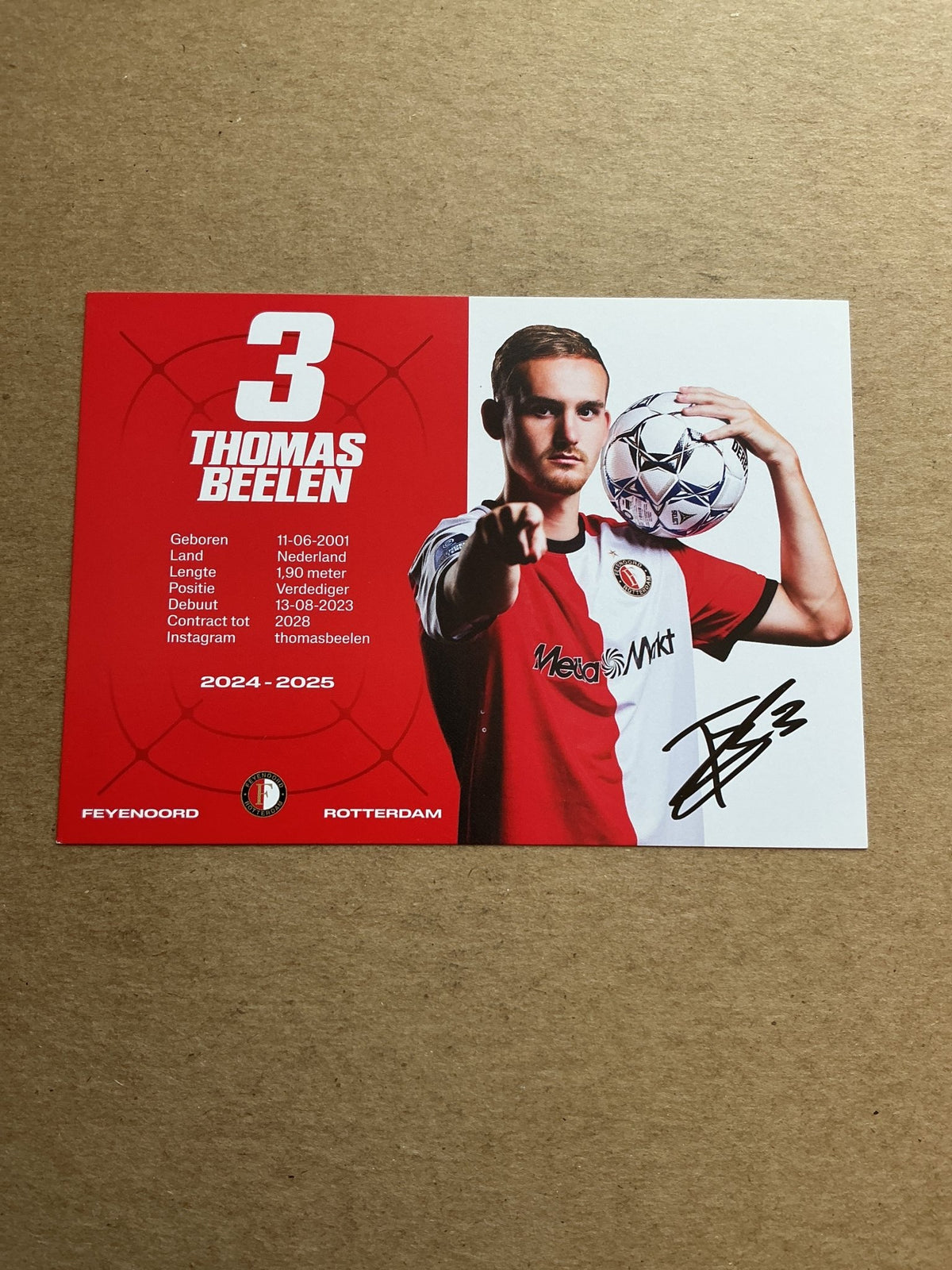 Thomas Beelen, Netherlands 🇳🇱 Feyenoord Rotterdam 2024/25 hand signed - Autographs-World