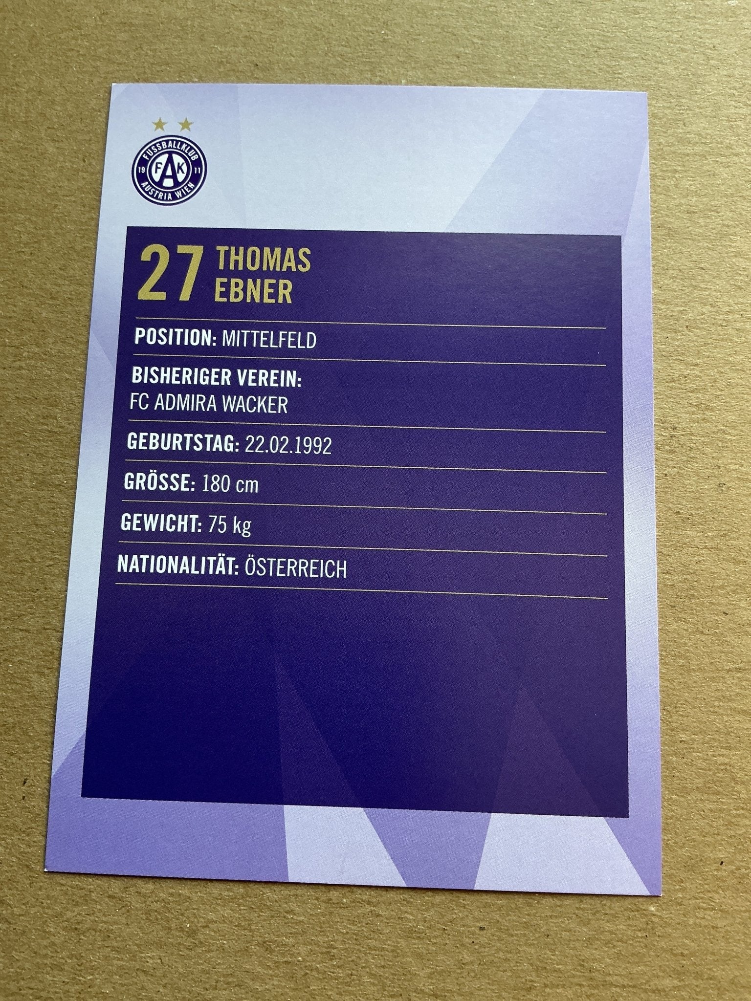 Thomas Ebner, Austria 🇦🇹 Austria Wien 2019/20 hand signed - Autographs-World