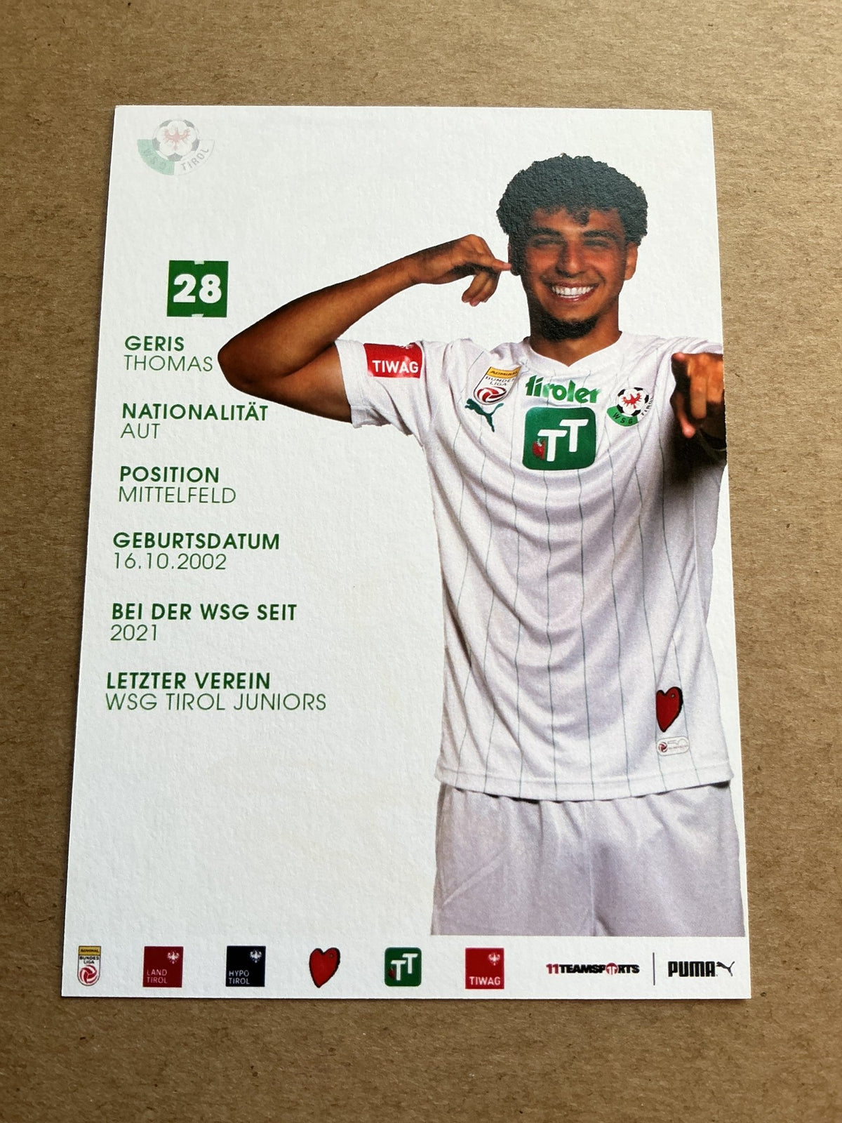 Thomas Geris, Austria 🇦🇹 WSG Tirol 2023/24 hand signed - Autographs-World