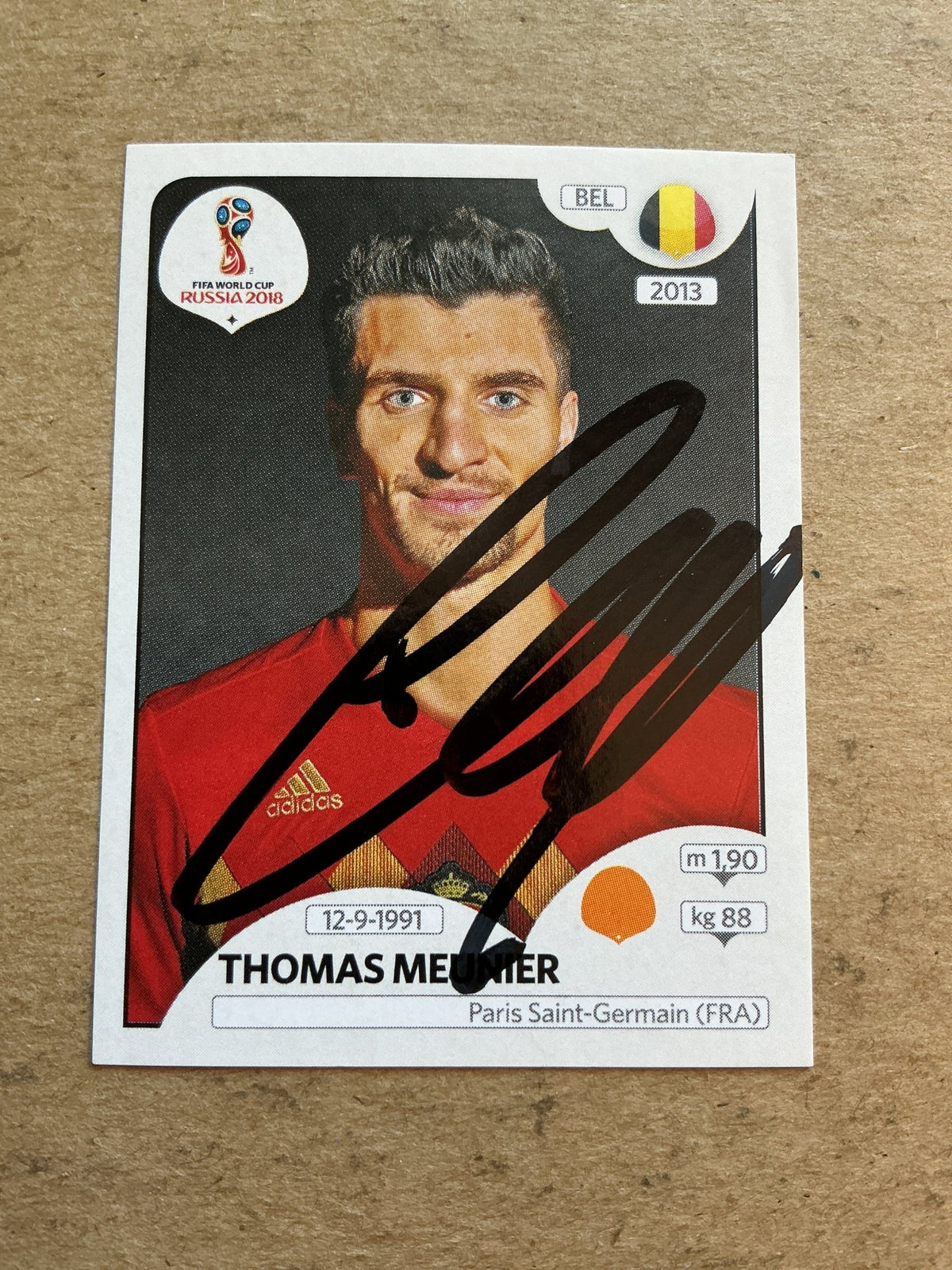 Thomas Meunier, Belgium 🇧🇪 FIFA World Cup 2018 Panini hand signed - Autographs-World