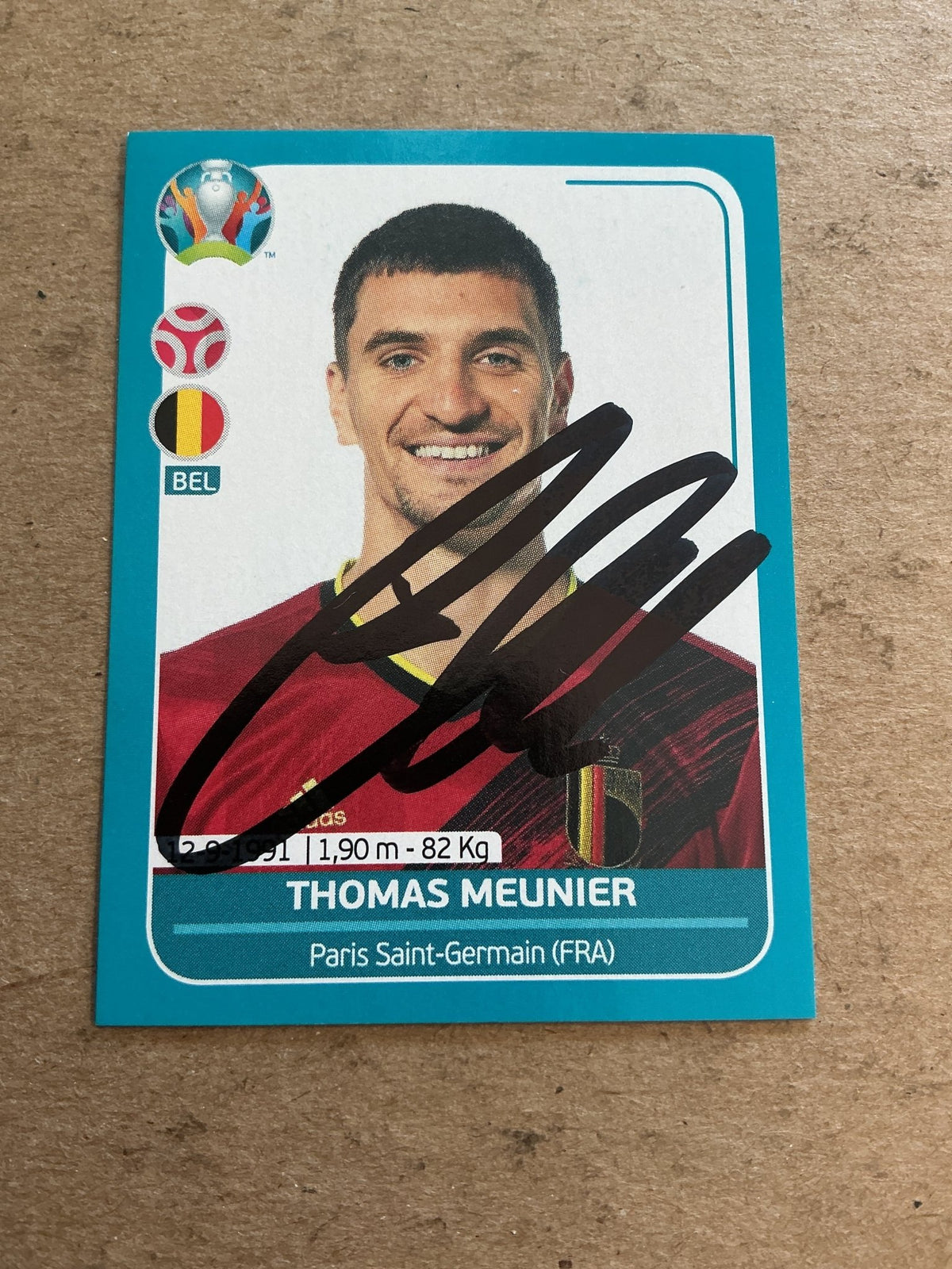 Thomas Meunier, Belgium 🇧🇪 UEFA Euro 2020 Panini hand signed - Autographs-World