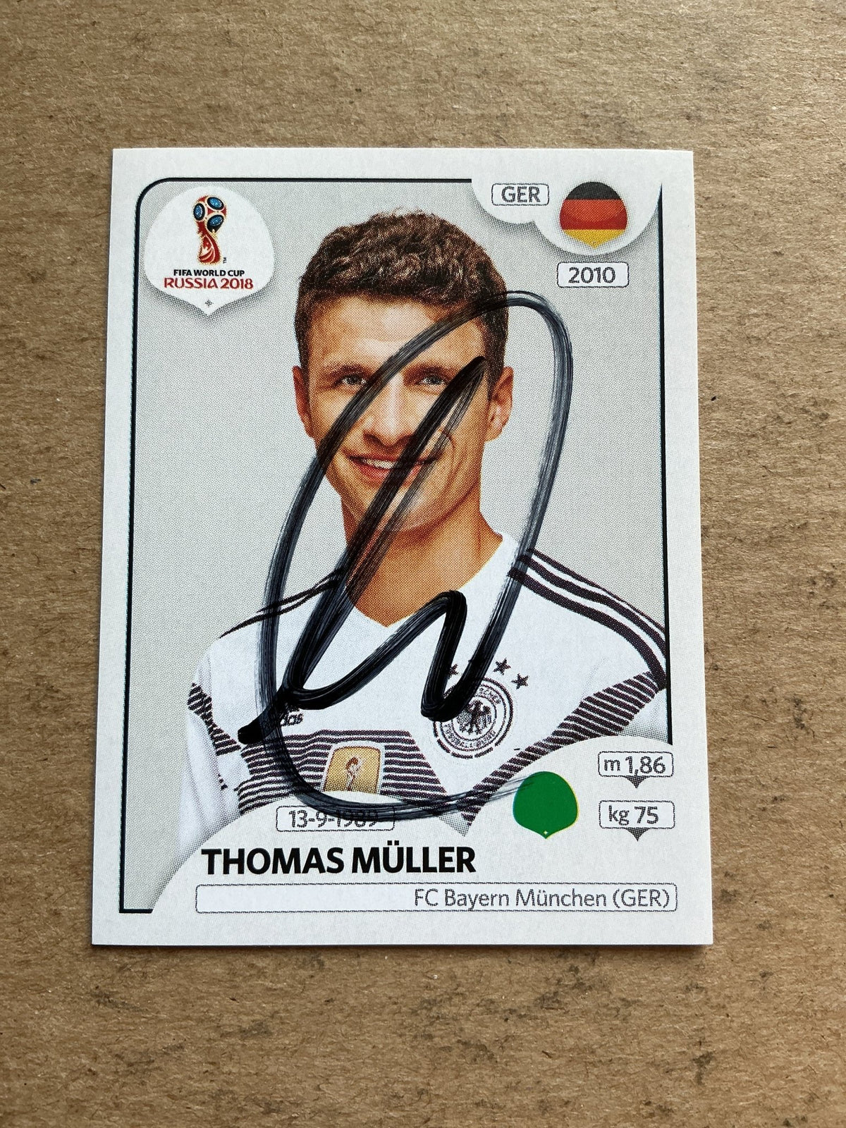 Thomas Müller, Germany 🇩🇪 FIFA World Cup 2018 Panini hand signed - Autographs-World