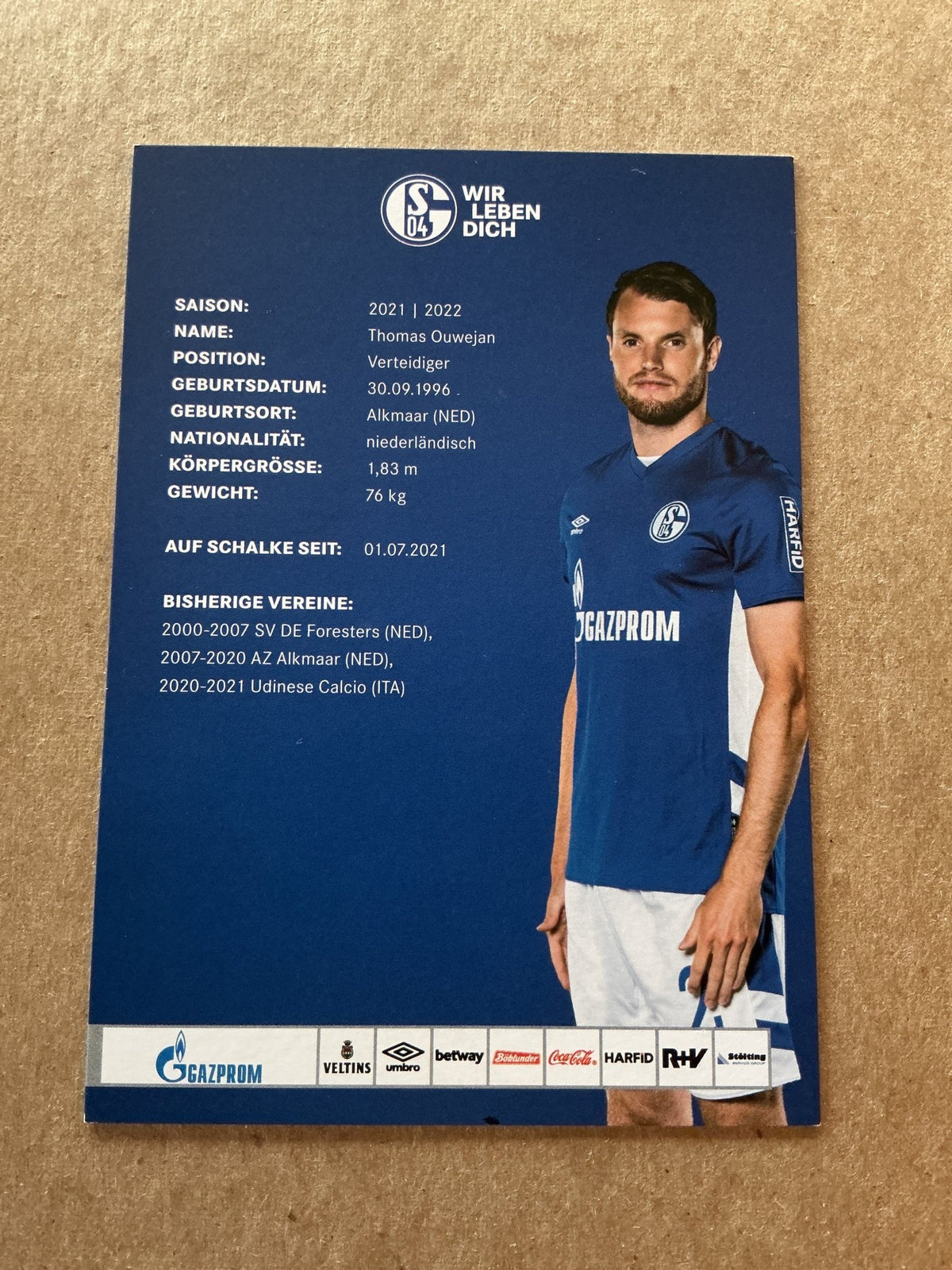 Thomas Ouwejan, Netherlands 🇳🇱 FC Schalke 04 2021/22 hand signed - Autographs-World