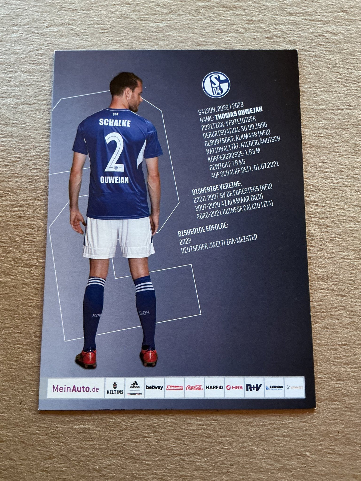 Thomas Ouwejan, Netherlands 🇳🇱 FC Schalke 04 2022/23 hand signed - Autographs-World