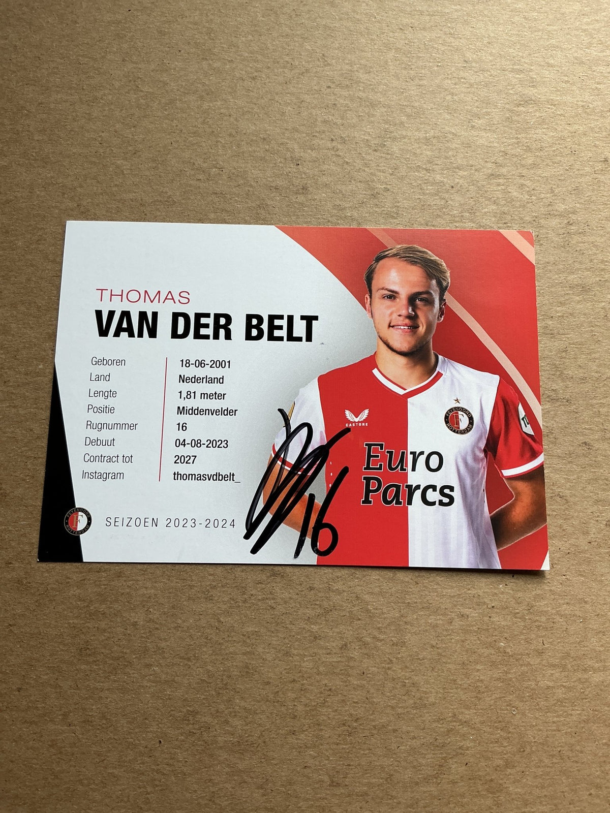 Thomas van der Belt, Netherlands 🇳🇱 Feyenoord Rotterdam 2023/24 hand signed - Autographs-World