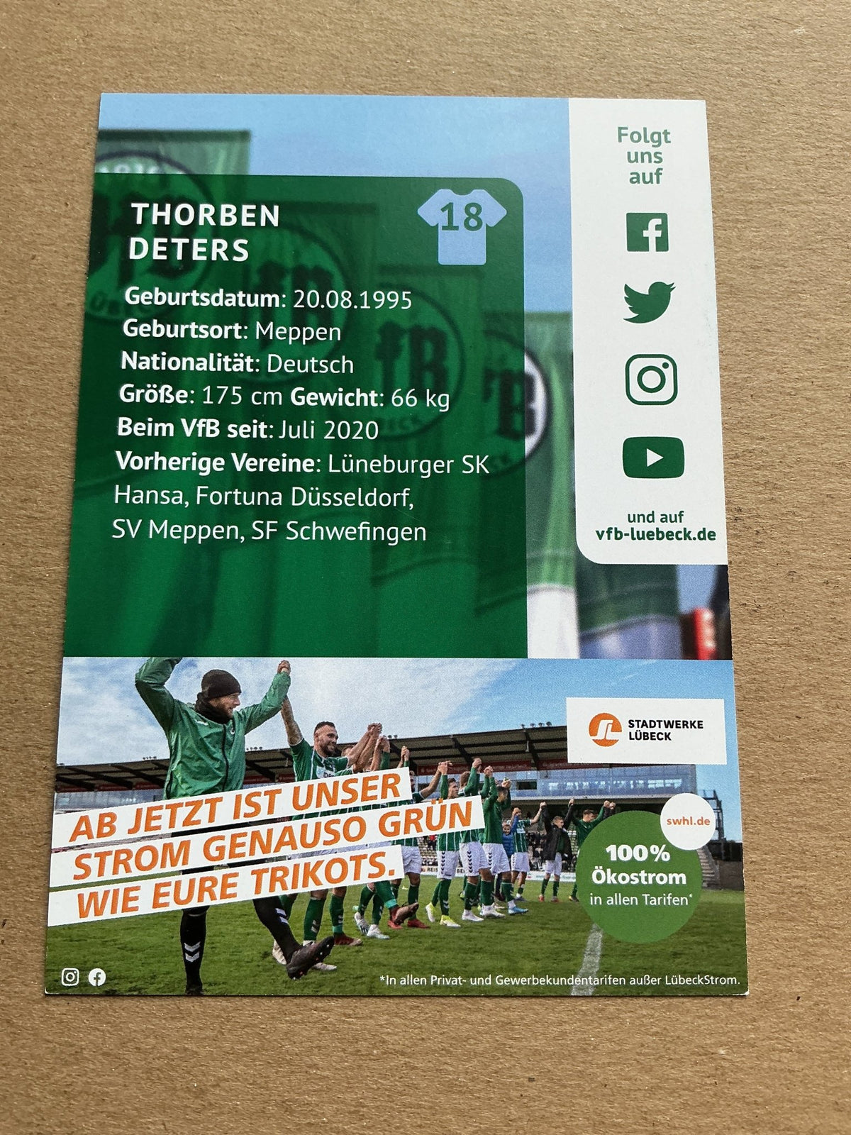 Thorben Deters, Germany 🇩🇪 VfB Lübeck 2020/21 hand signed - Autographs-World