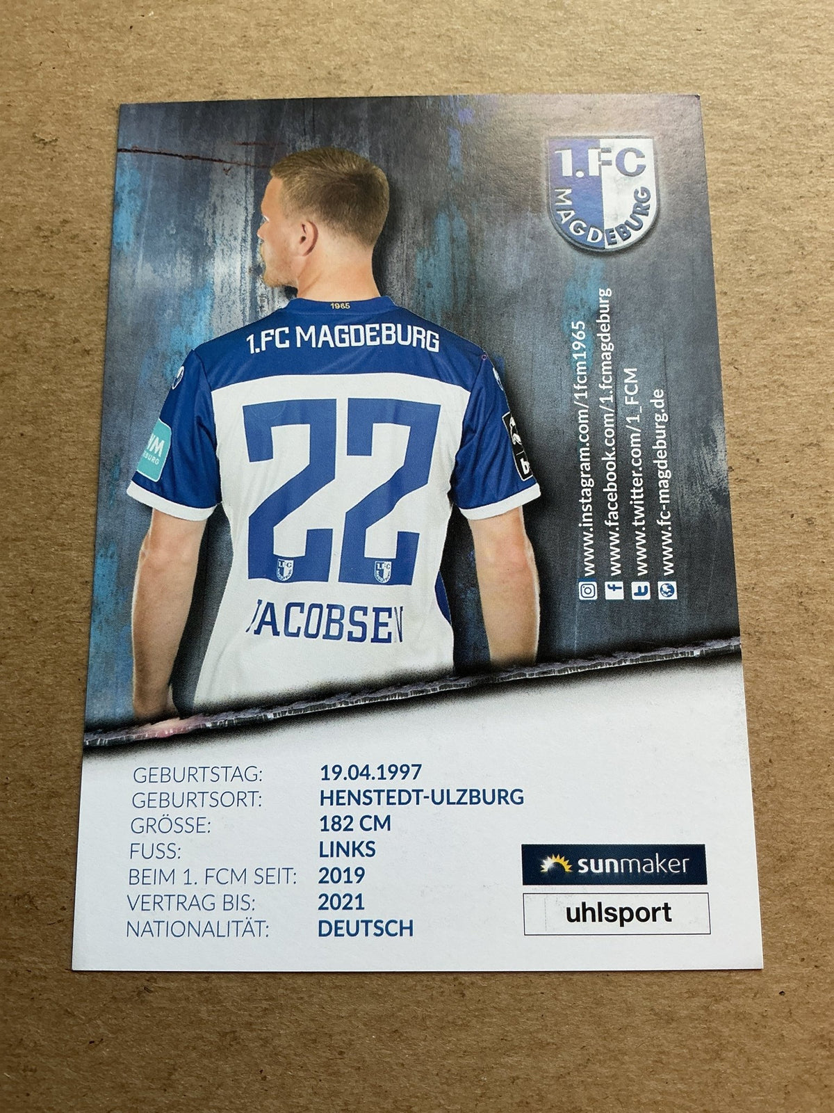 Thore Jacobsen, Germany 🇩🇪 1.FC Magdeburg 2020/21 hand signed - Autographs-World