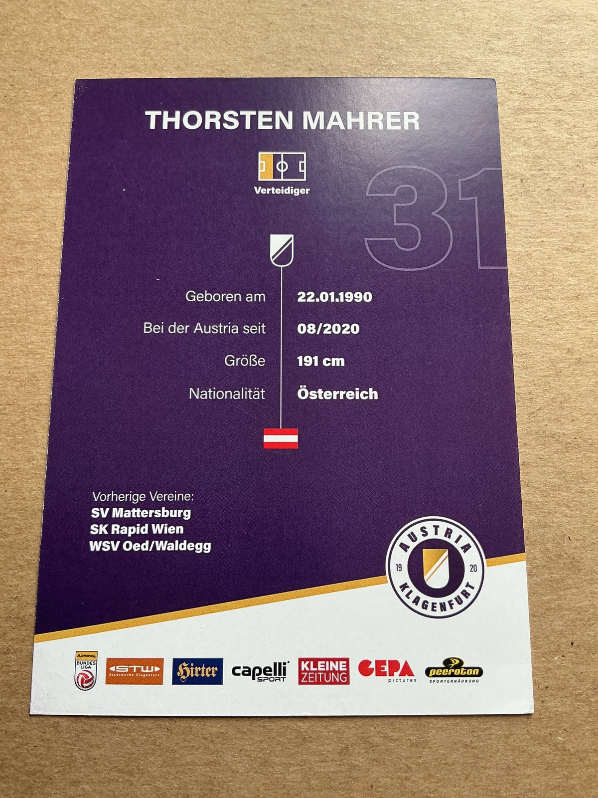 Thorsten Mahrer, Austria 🇦🇹 Austria Klagenfurt 2023/24 hand signed - Autographs-World