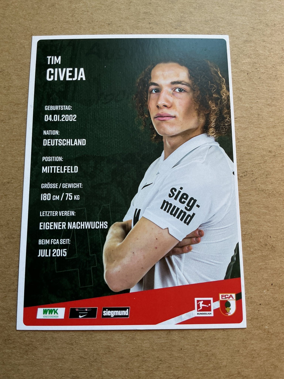 Tim Civeja, Germany 🇩🇪 FC Augsburg 2020/21 hand signed - Autographs-World