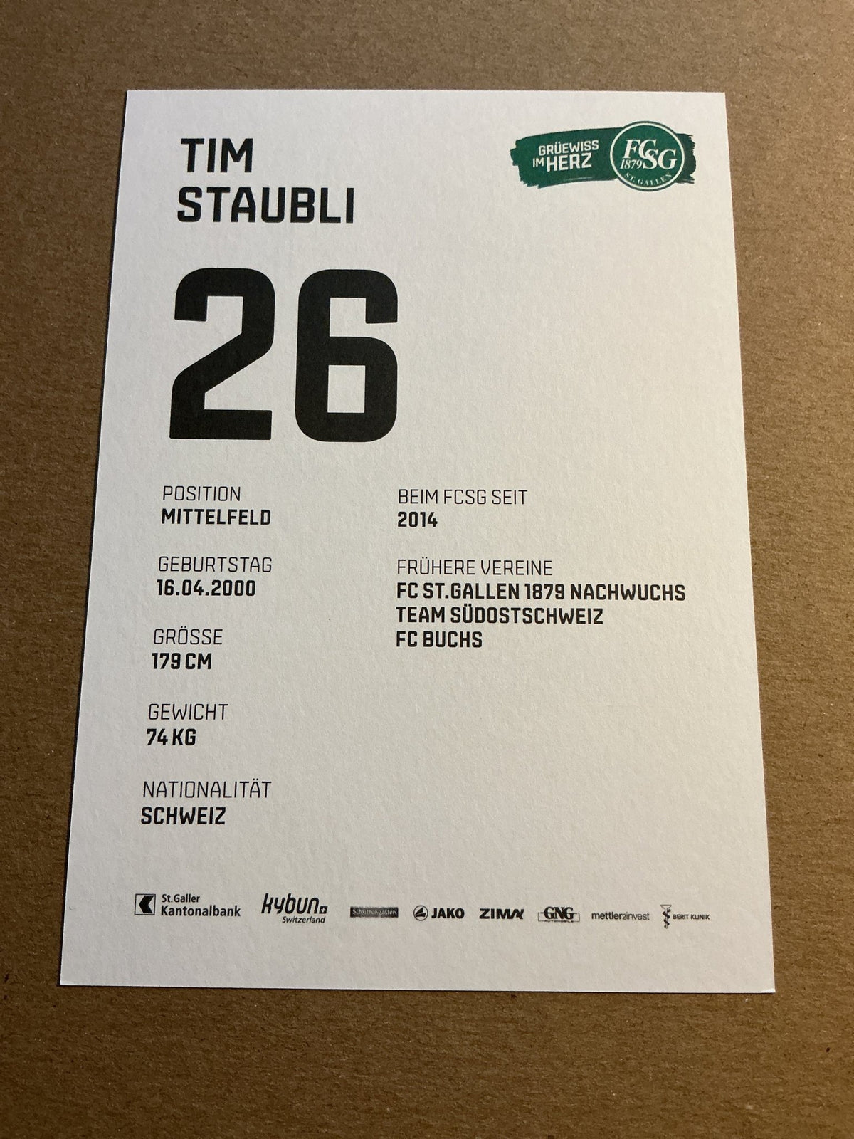 Tim Staubli, Switzerland 🇨🇭 FC St. Gallen 2021/22 hand signed - Autographs-World