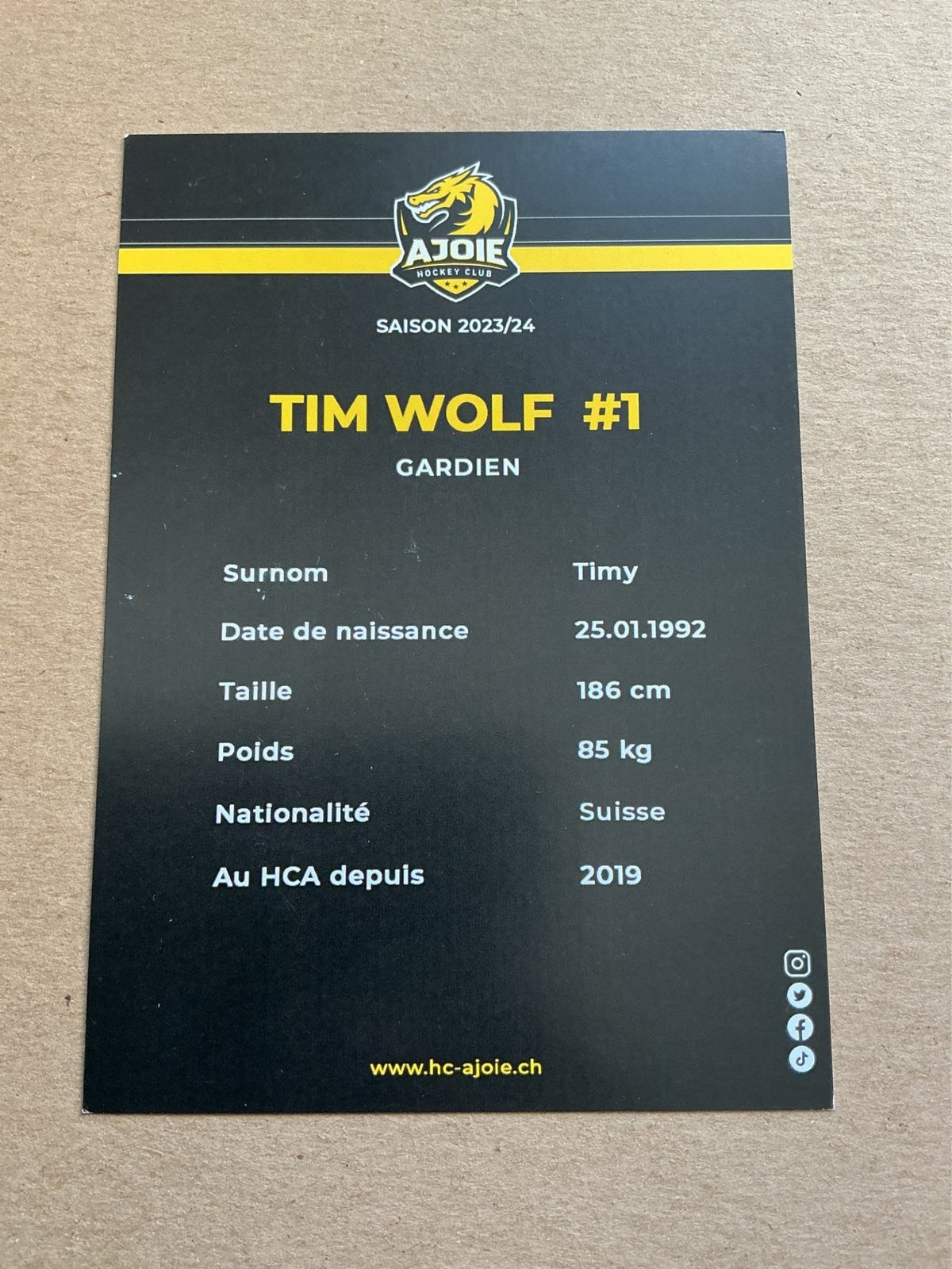 Tim Wolf, Switzerland 🇨🇭 HC Ajoie 2023/24 hand signed - Autographs-World