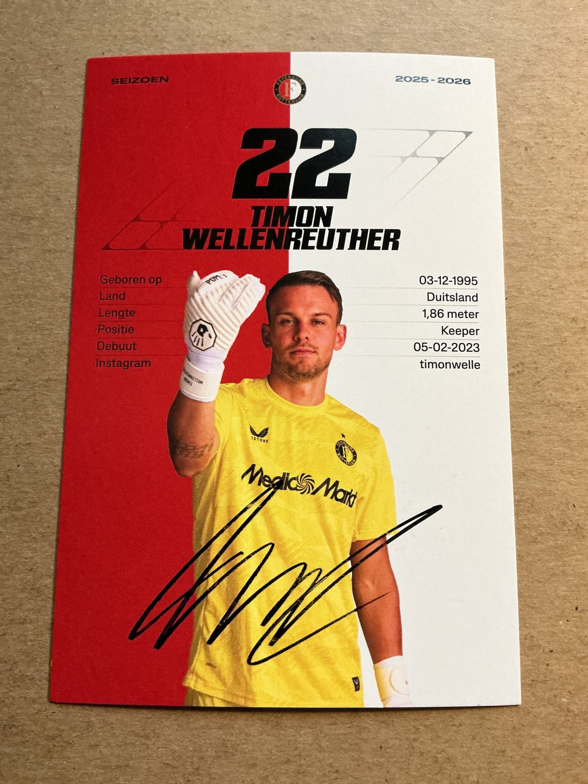 Timon Wellenreuther, Germany 🇩🇪 Feyenoord Rotterdam 2025/26 hand signed - Autographs-World