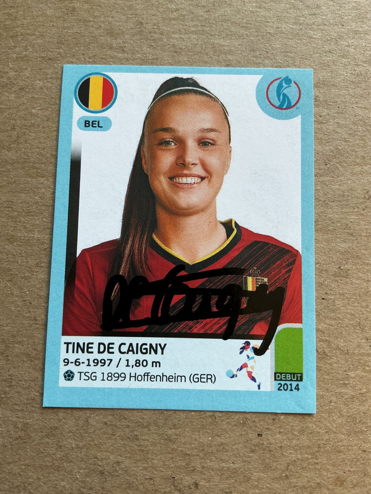 Tine De Caigny, Belgium 🇧🇪 UEFA Women’s Euro Cup 2022 Panini hand signed - Autographs-World