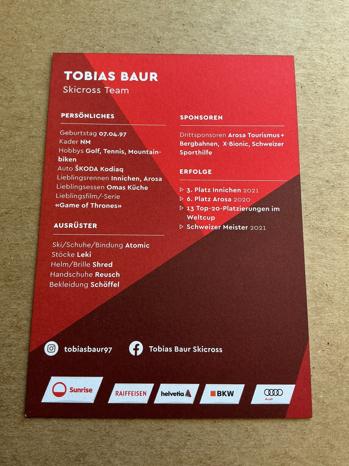 Tobias Baur, Switzerland 🇨🇭 Skicross Winter 2023/24 hand signed - Autographs-World