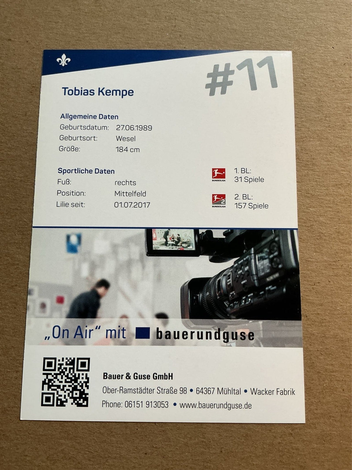 Tobias Kempe, Germany 🇩🇪 SV Darmstadt 98 2017/18 hand signed - Autographs-World