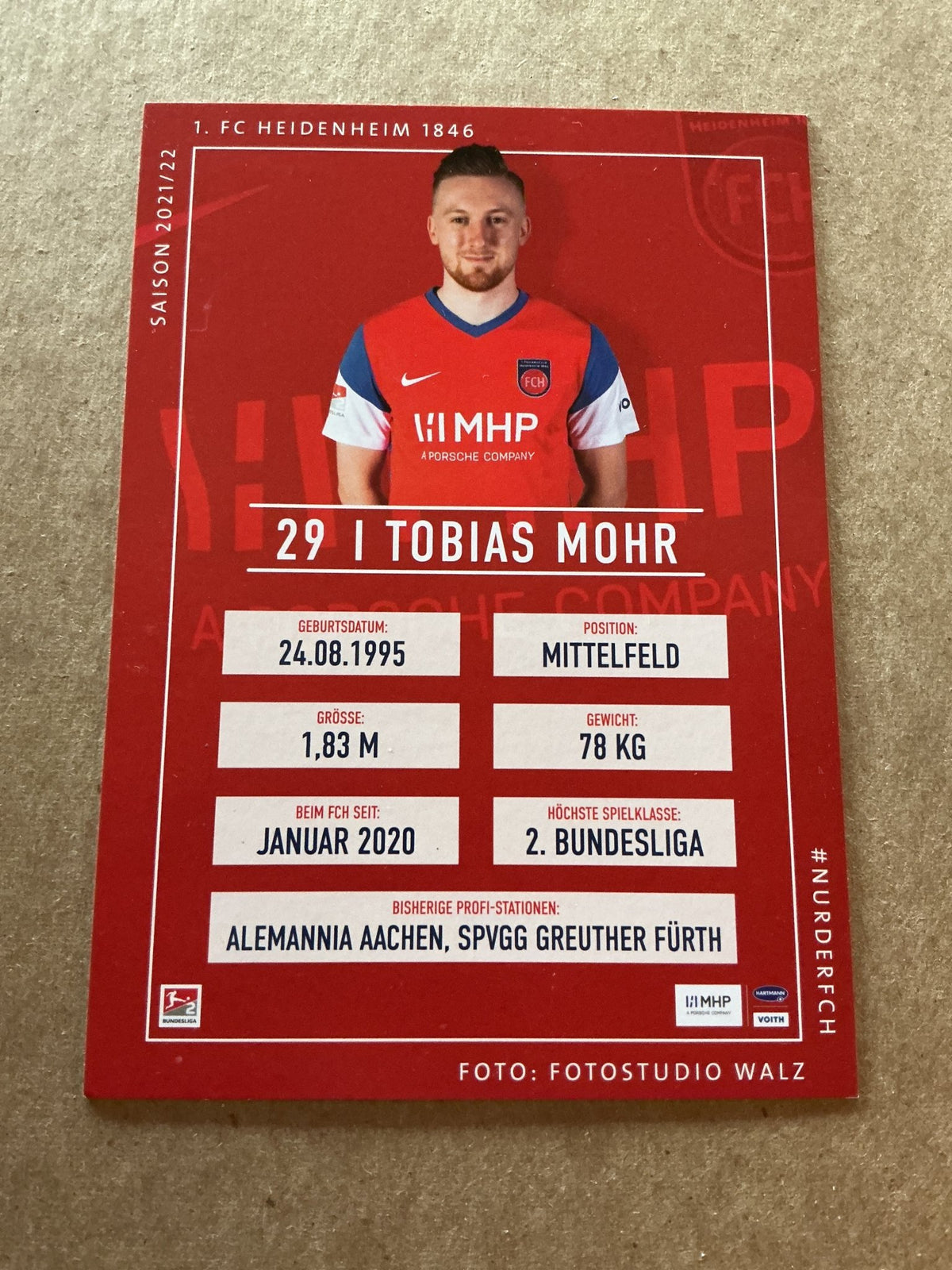 Tobias Mohr, Germany 🇩🇪 1.FC Heidenheim 2021/22 hand signed - Autographs-World