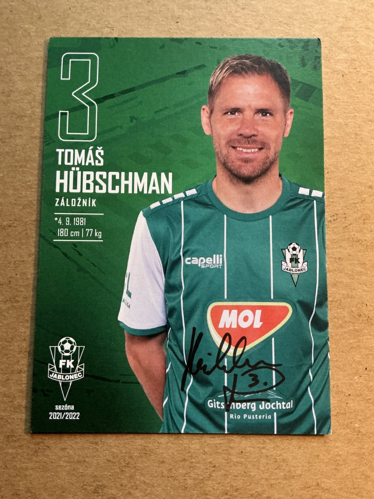 Tomáš Hübschman, Czech Republic 🇨🇿 FK Jablonec 2021/22 hand signed - Autographs-World