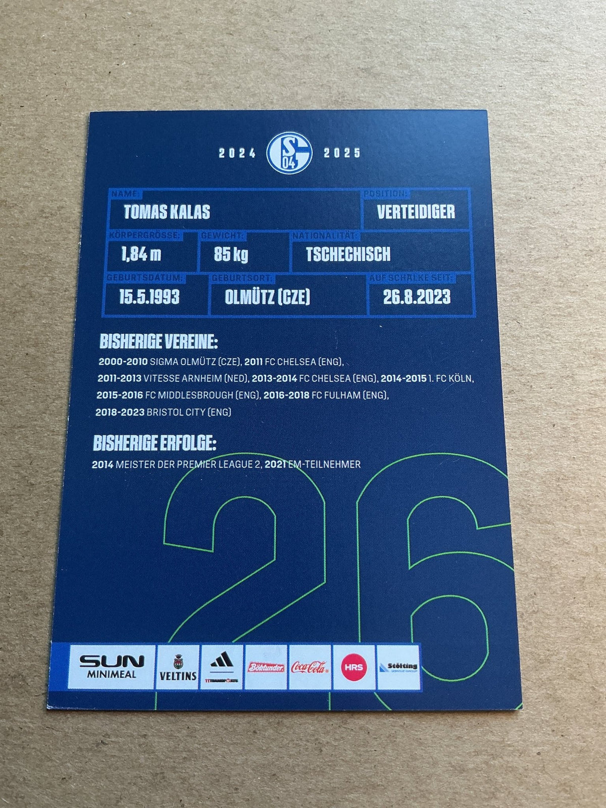 Tomas Kalas, Czech Republic 🇨🇿 FC Schalke 04 2024/25 hand signed - Autographs-World