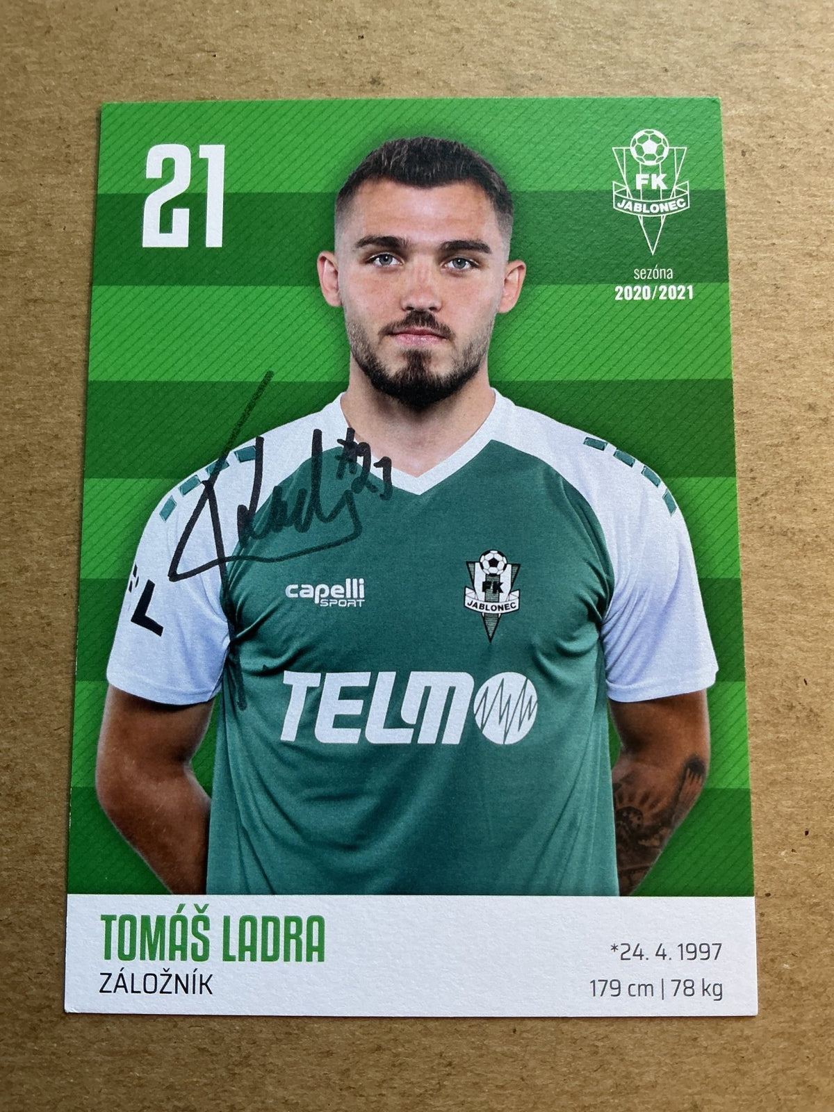 Tomáš Ladra, Czech Republic 🇨🇿 FK Jablonec 2020/21 hand signed - Autographs-World