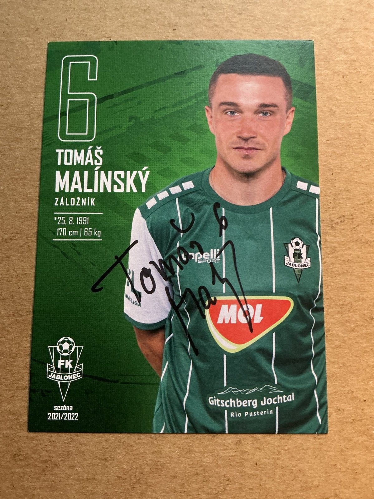 Tomáš Malínský, Czech Republic 🇨🇿 FK Jablonec 2021/22 hand signed - Autographs-World