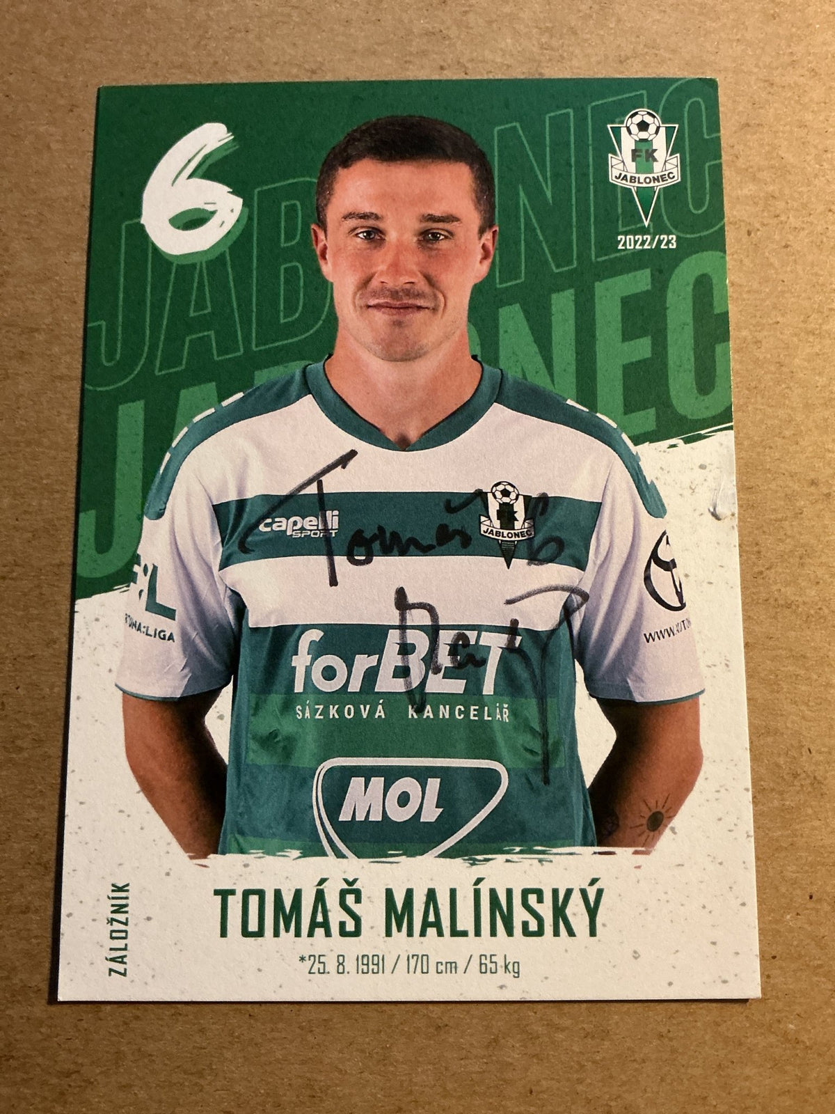 Tomáš Malínský, Czech Republic 🇨🇿 FK Jablonec 2022/23 hand signed - Autographs-World