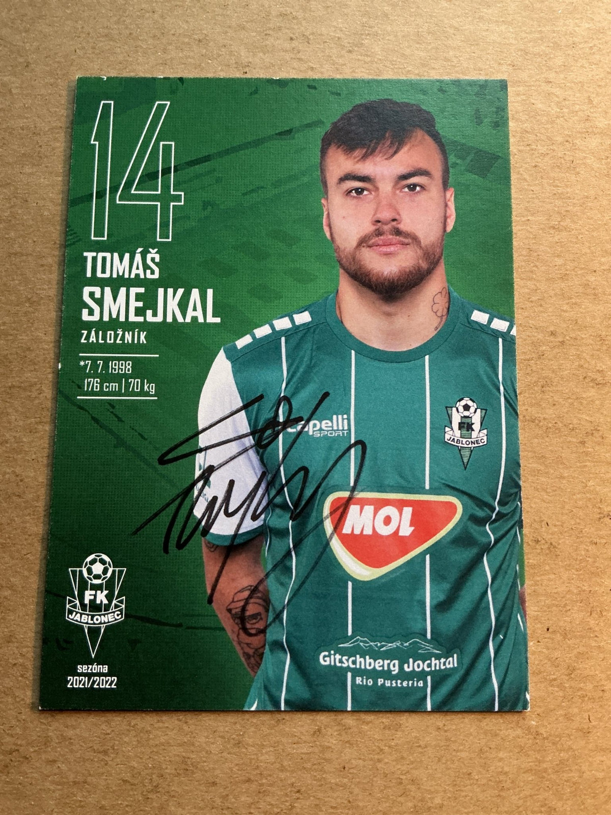 Tomáš Smejkal, Czech Republic 🇨🇿 FK Jablonec 2021/22 hand signed - Autographs-World