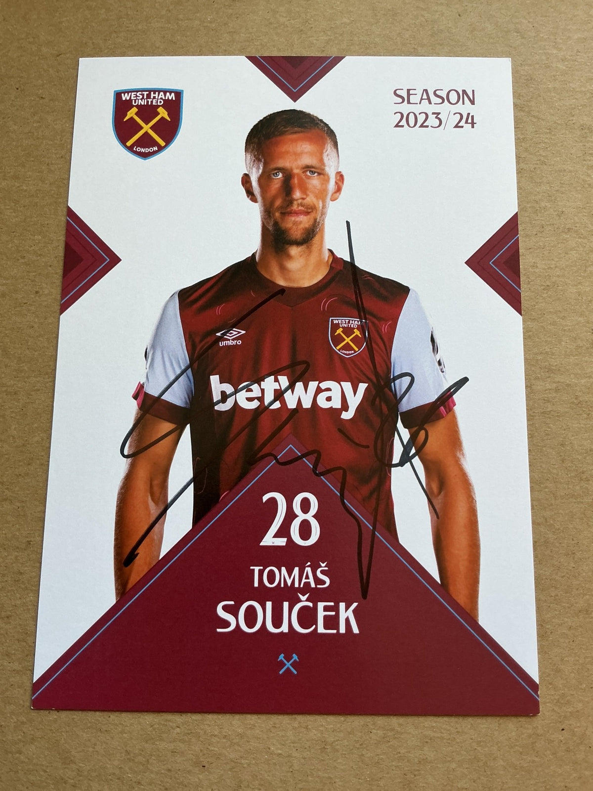 Tomas Soucek, Czech Republic 🇨🇿 West Ham United 2023/24 hand signed - Autographs-World