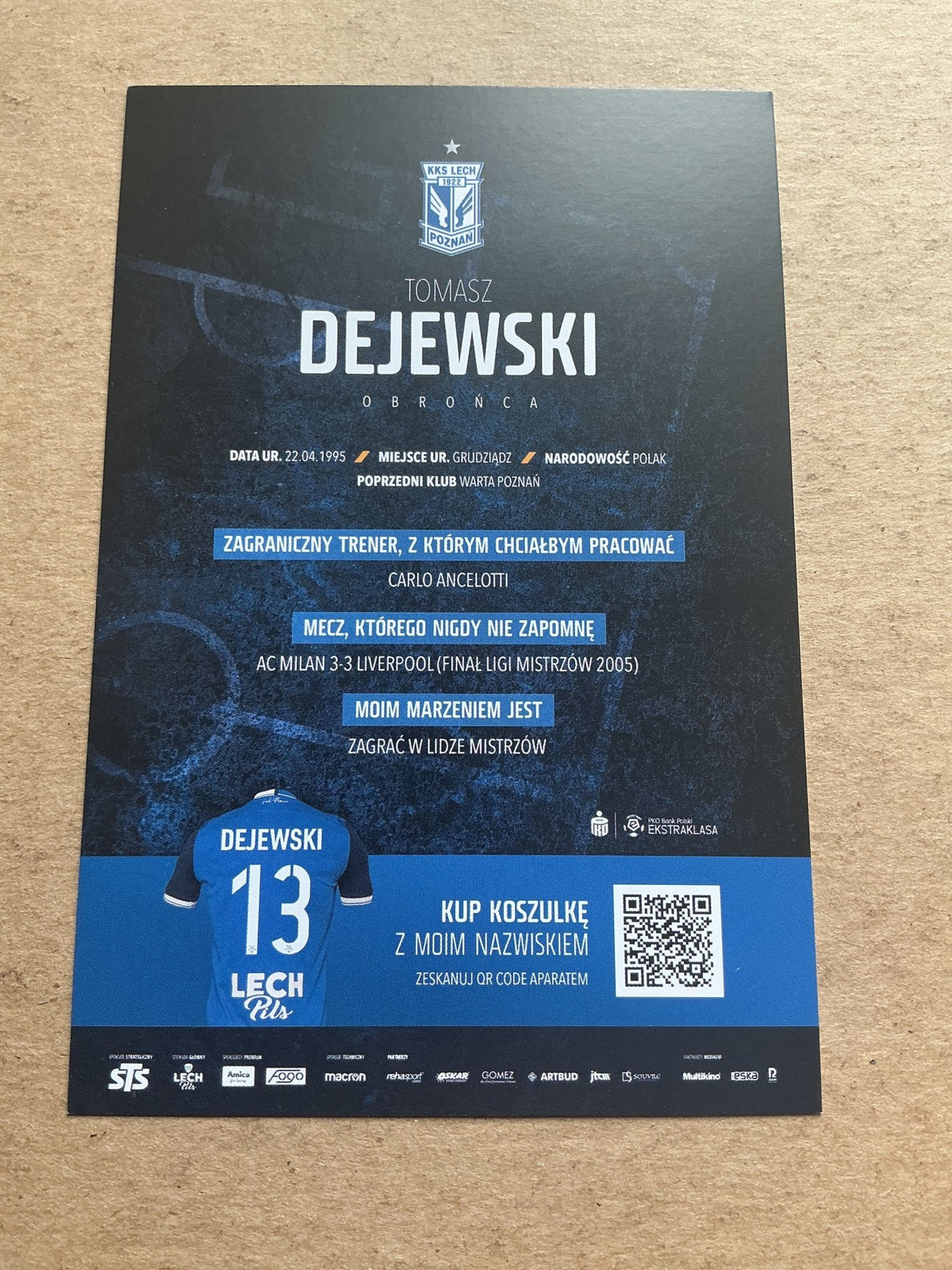 Tomasz Dejewski, Poland 🇵🇱 Lech Poznań 2020/21 hand signed - Autographs-World
