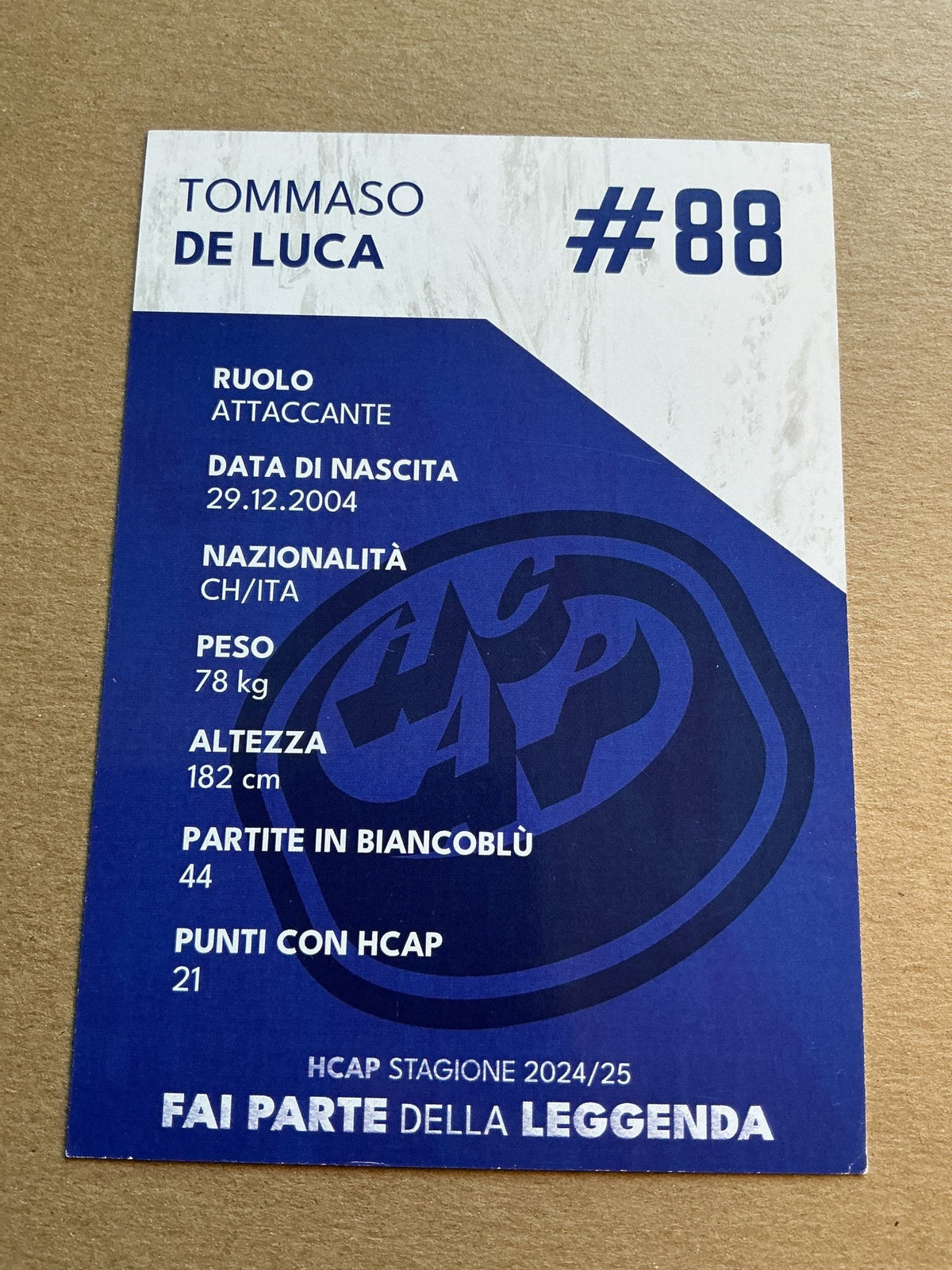 Tommaso de Luca, Switzerland 🇨🇭 HC Ambri-Piotta 2024/25 hand signed - Autographs-World