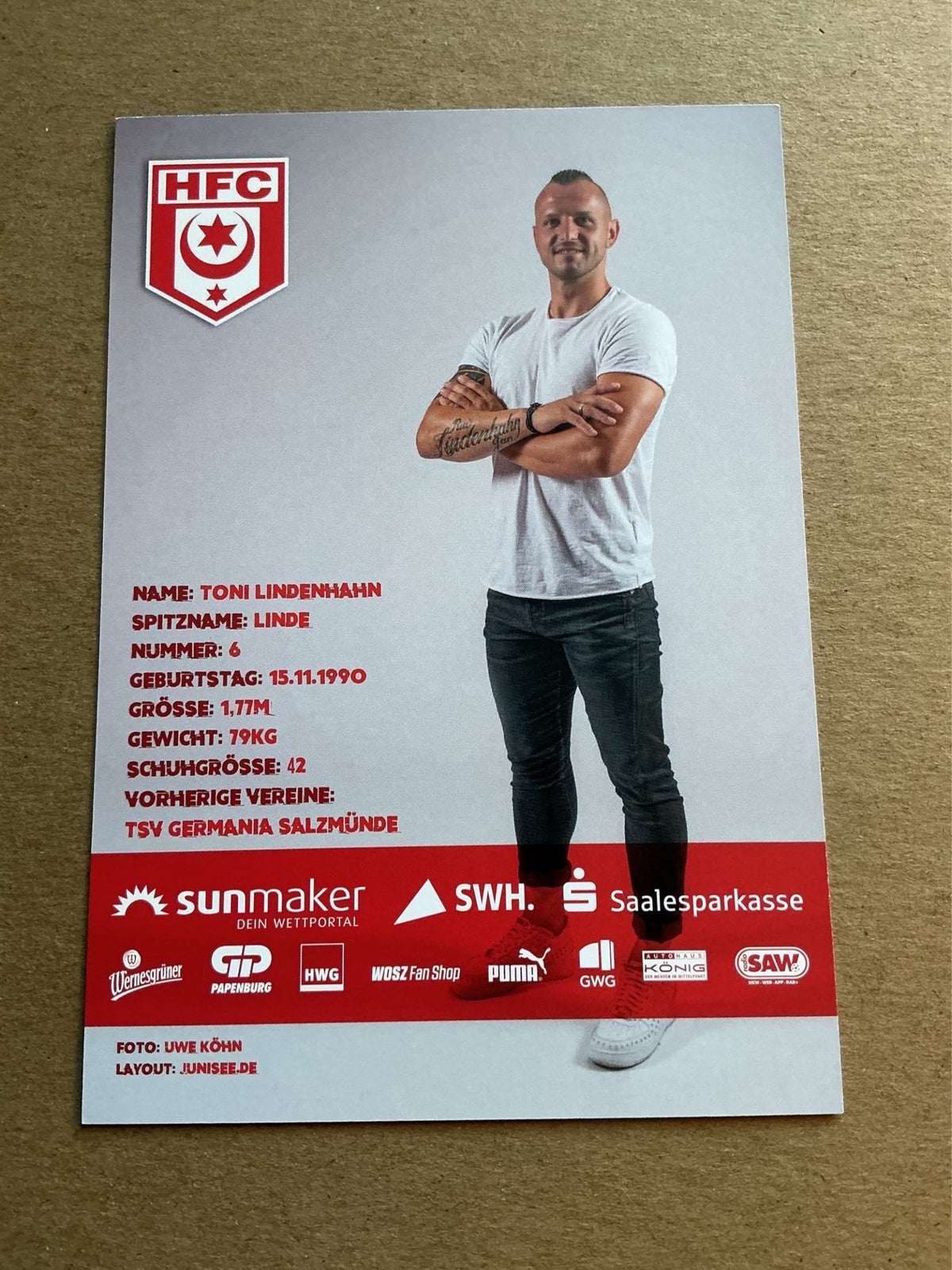 Toni Lindenhahn, Germany 🇩🇪 Hallescher FC 2019/20 hand signed - Autographs-World