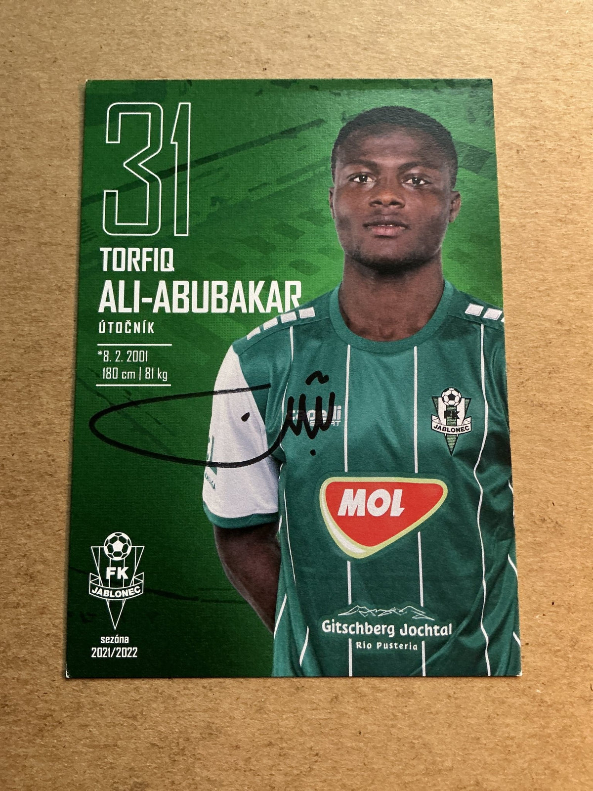 Torfiq Ali-Abubakar, Ghana 🇬🇭 FK Jablonec 2021/22 hand signed - Autographs-World