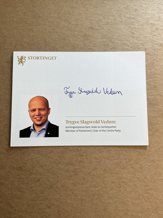 Trygve Slagsvold Vedum, Norway 🇳🇴 Minister of Finance 2025 hand signed - Autographs-World