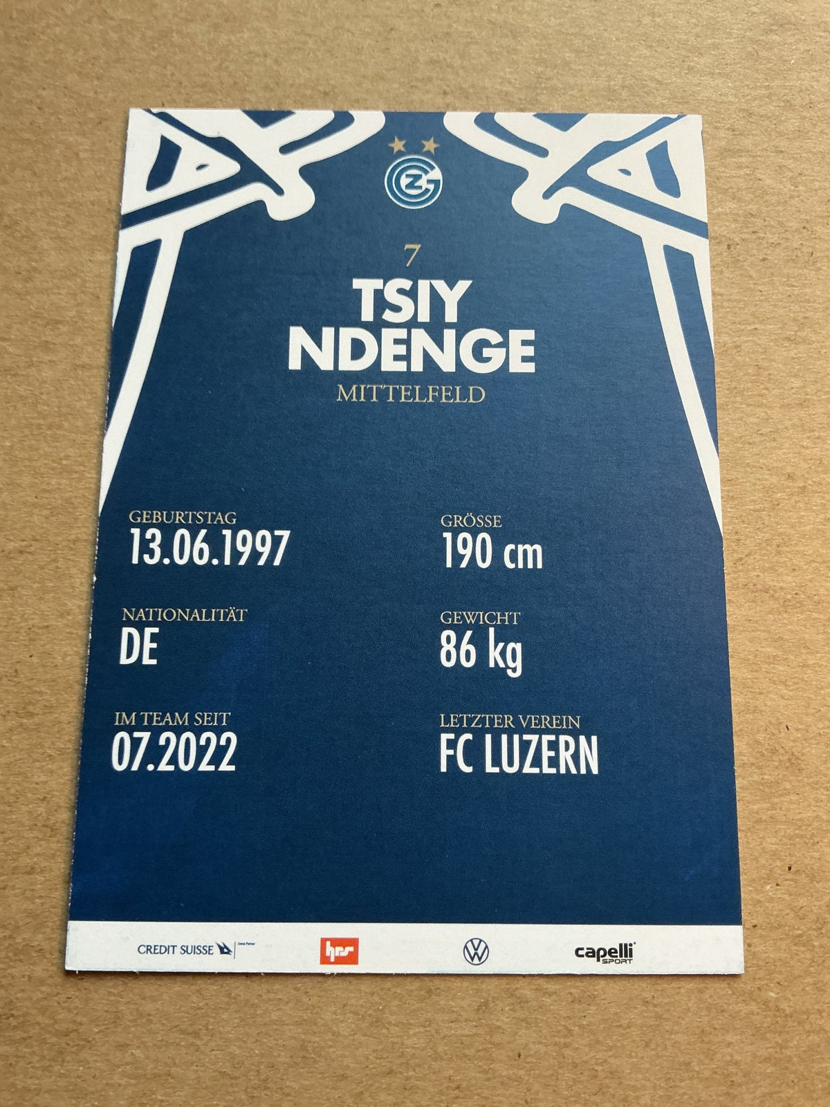 Tsiy Ndenge, Germany 🇩🇪 Grasshopper Club Zürich 2023/24 hand signed - Autographs-World