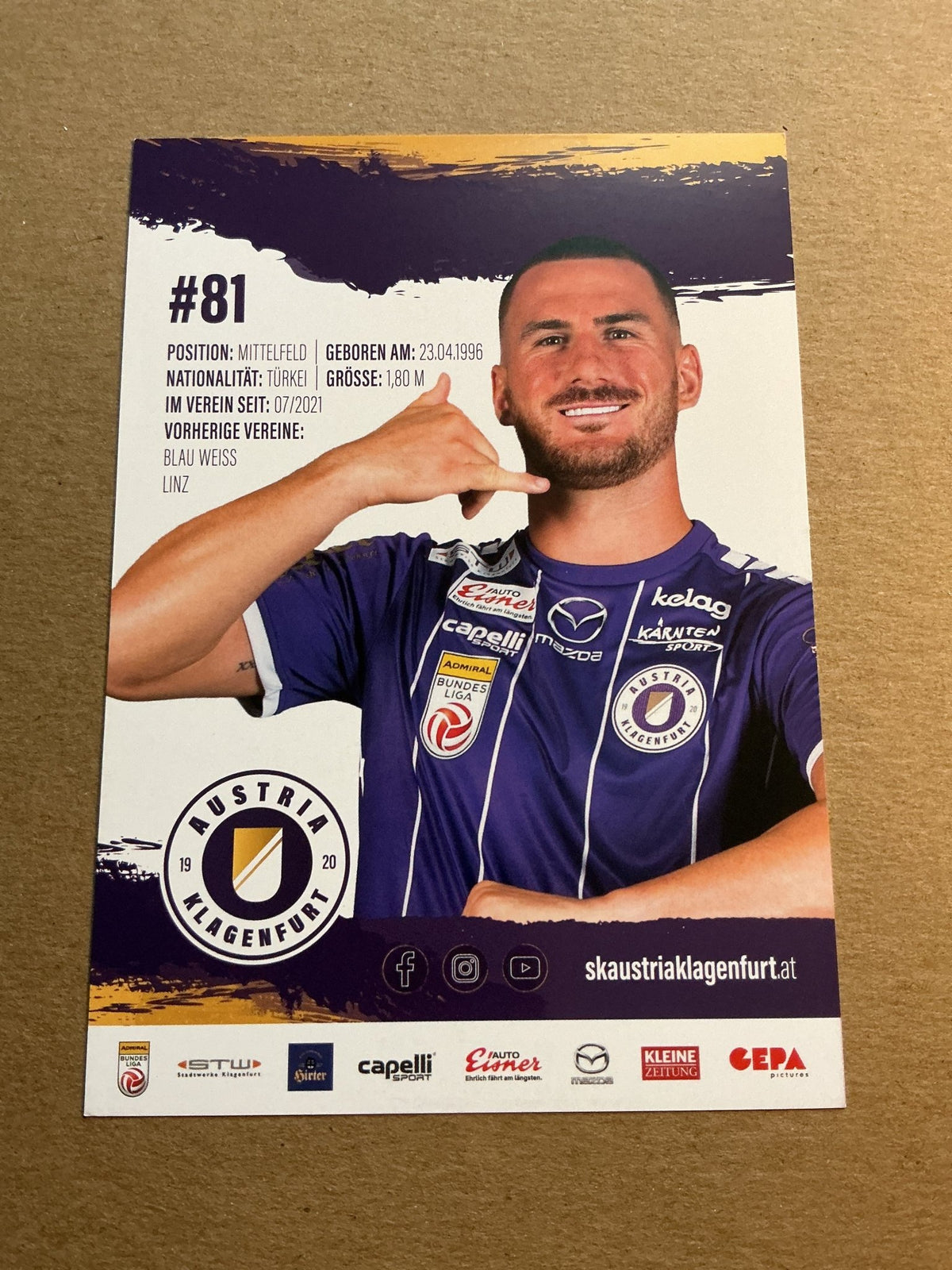 Turgay Gemicibaşi, Türkiye 🇹🇷 Austria Klagenfurt 2021/22 hand signed - Autographs-World