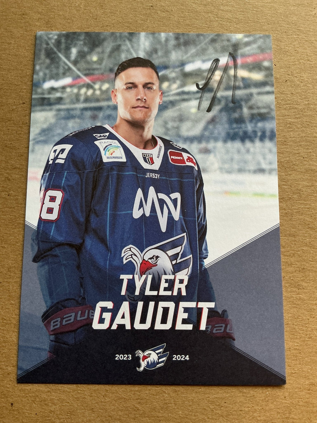 Tyler Gaudet, Canada 🇨🇦 Adler Mannheim 2023/24 hand signed - Autographs-World