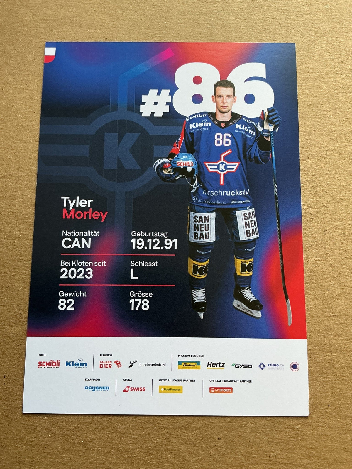 Tyler Morley, Canada 🇨🇦 EHC Kloten 2025/26 hand signed - Autographs-World