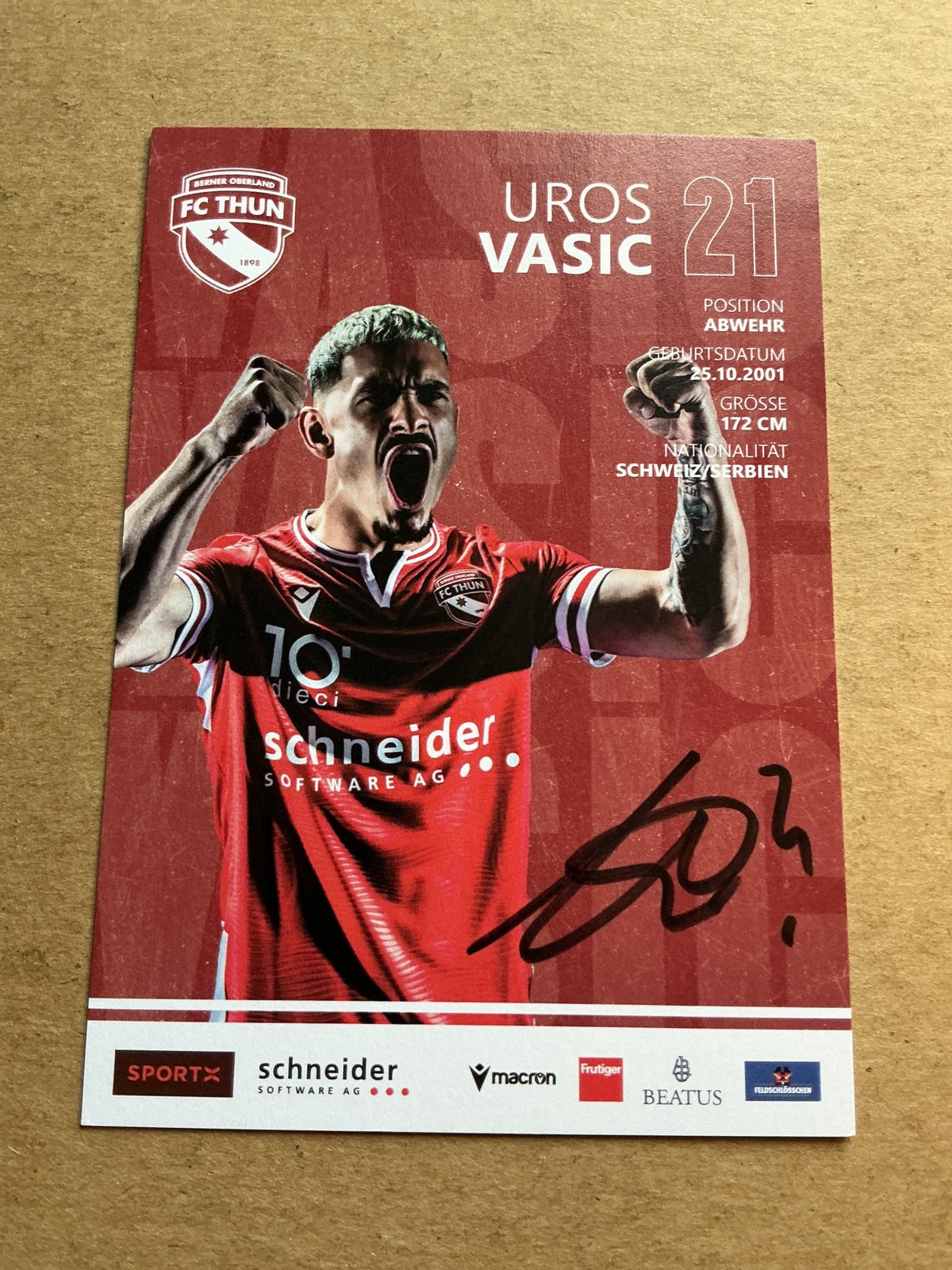 Uros Vasic, Serbia 🇷🇸 FC Thun 2023/24 hand signed - Autographs-World