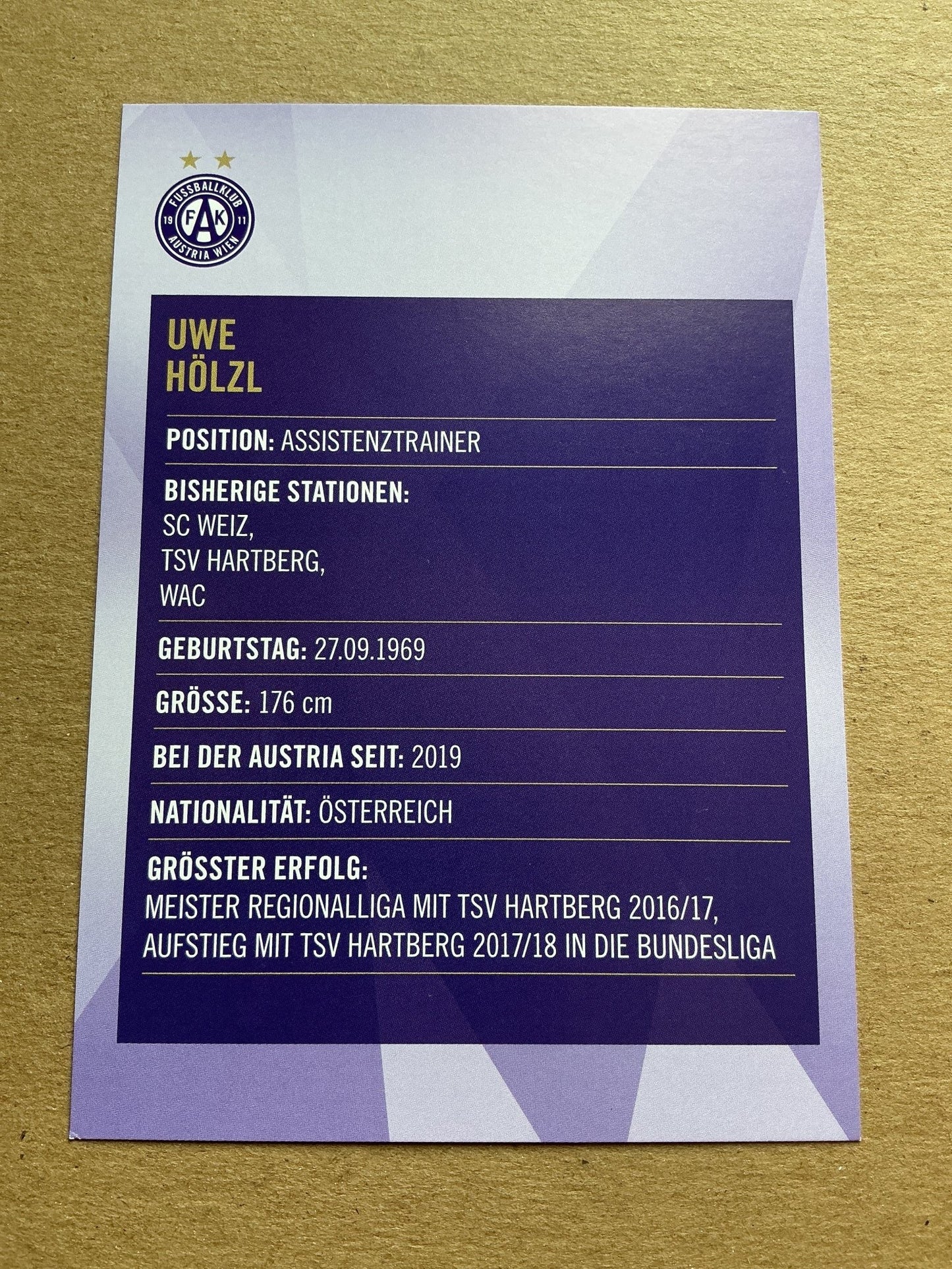 Uwe Hölzl, Austria 🇦🇹 Austria Wien 2019/20 hand signed - Autographs-World